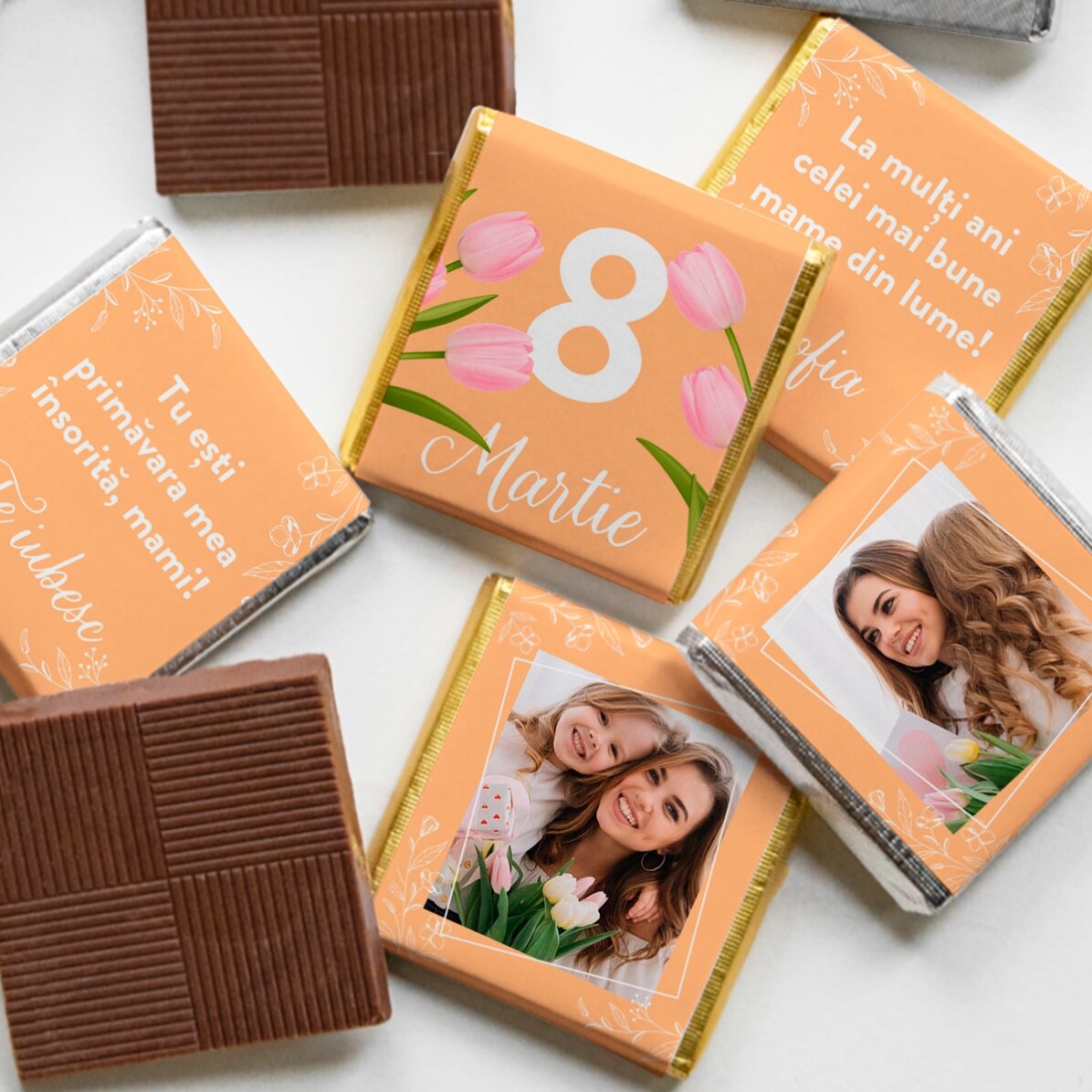 Set di 5 mini cioccolatini personalizzati con foto e testo - Mamma