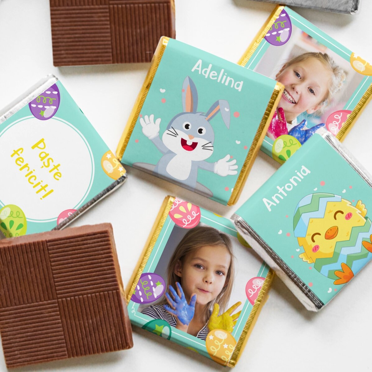 Set di 5 mini cioccolatini personalizzati con foto e testo - Pasqua