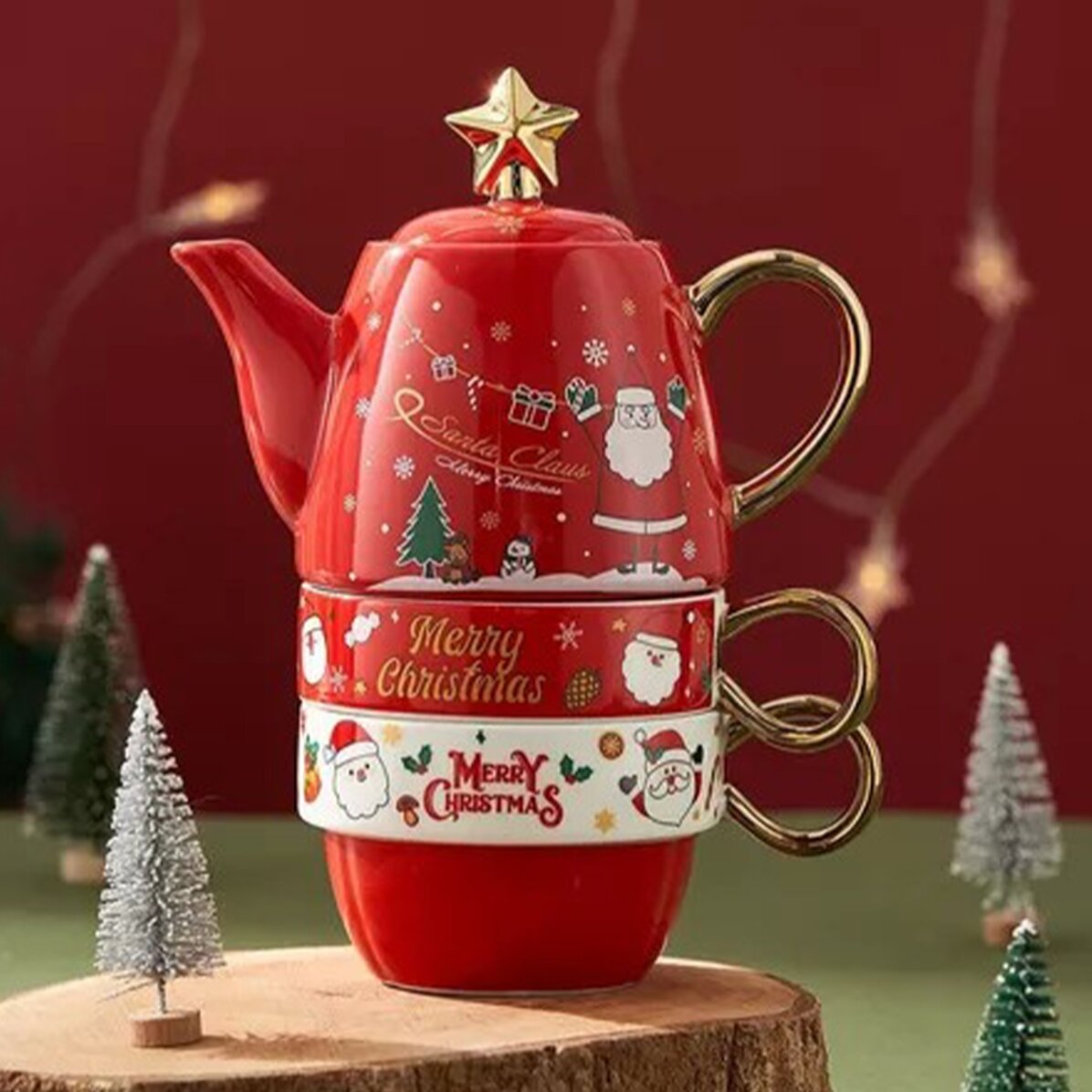 Set regalo natalizio composto da 2 tazze e una teiera