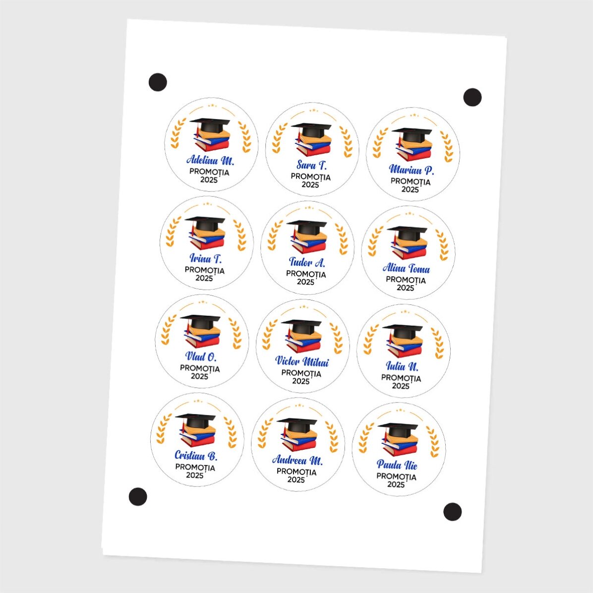 Set di 12 adesivi (etichette autoadesive) personalizzati con messaggio - Laurea