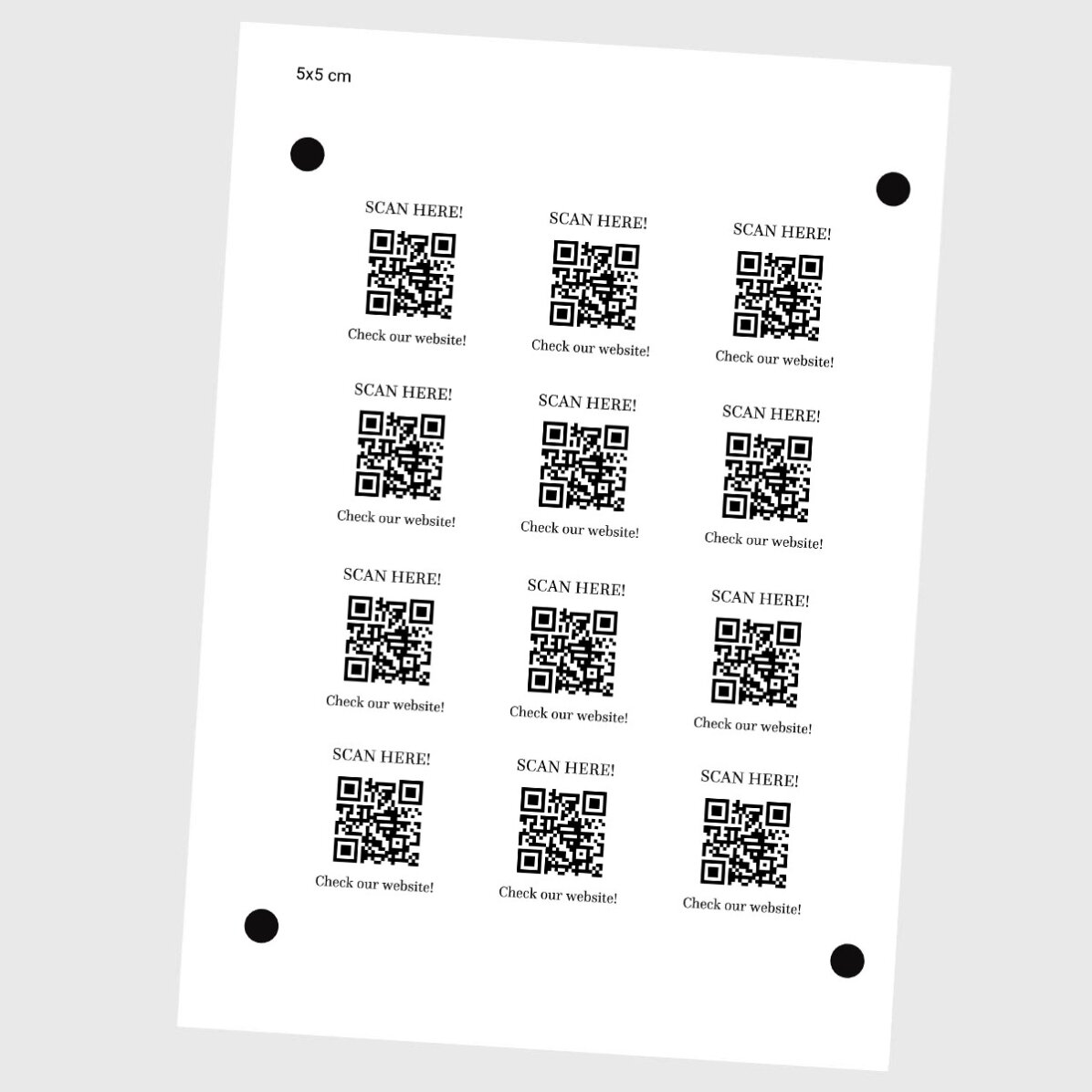 Set di 12 adesivi (etichette autoadesive) personalizzati con testo e codice QR - Check