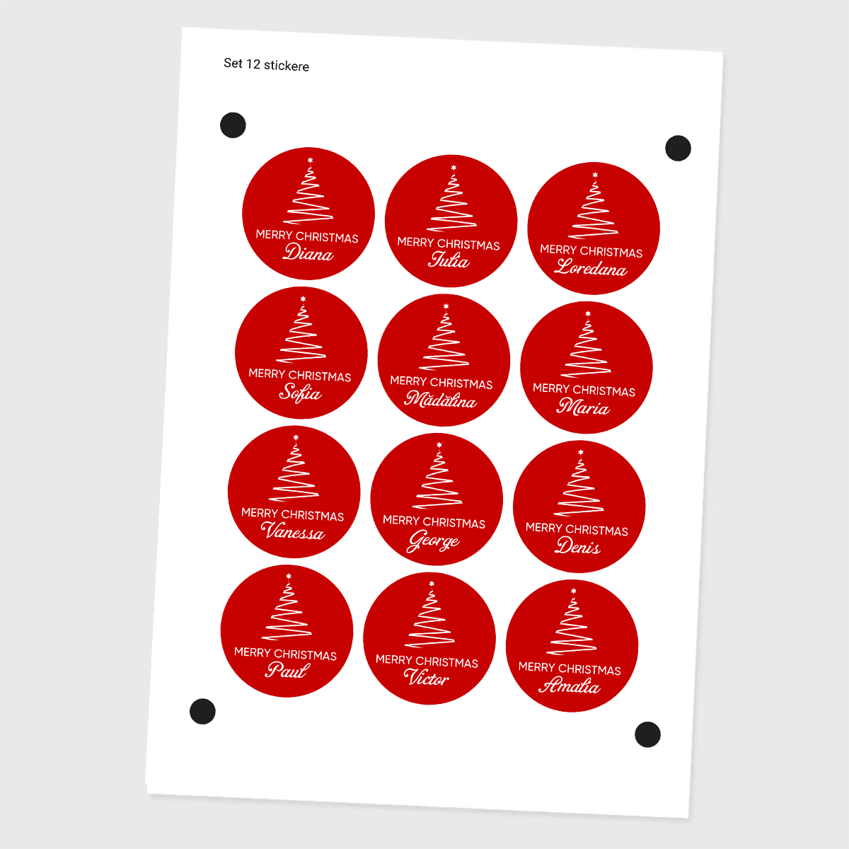 Set di 12 adesivi (etichette autoadesive) personalizzati con messaggio - Natale