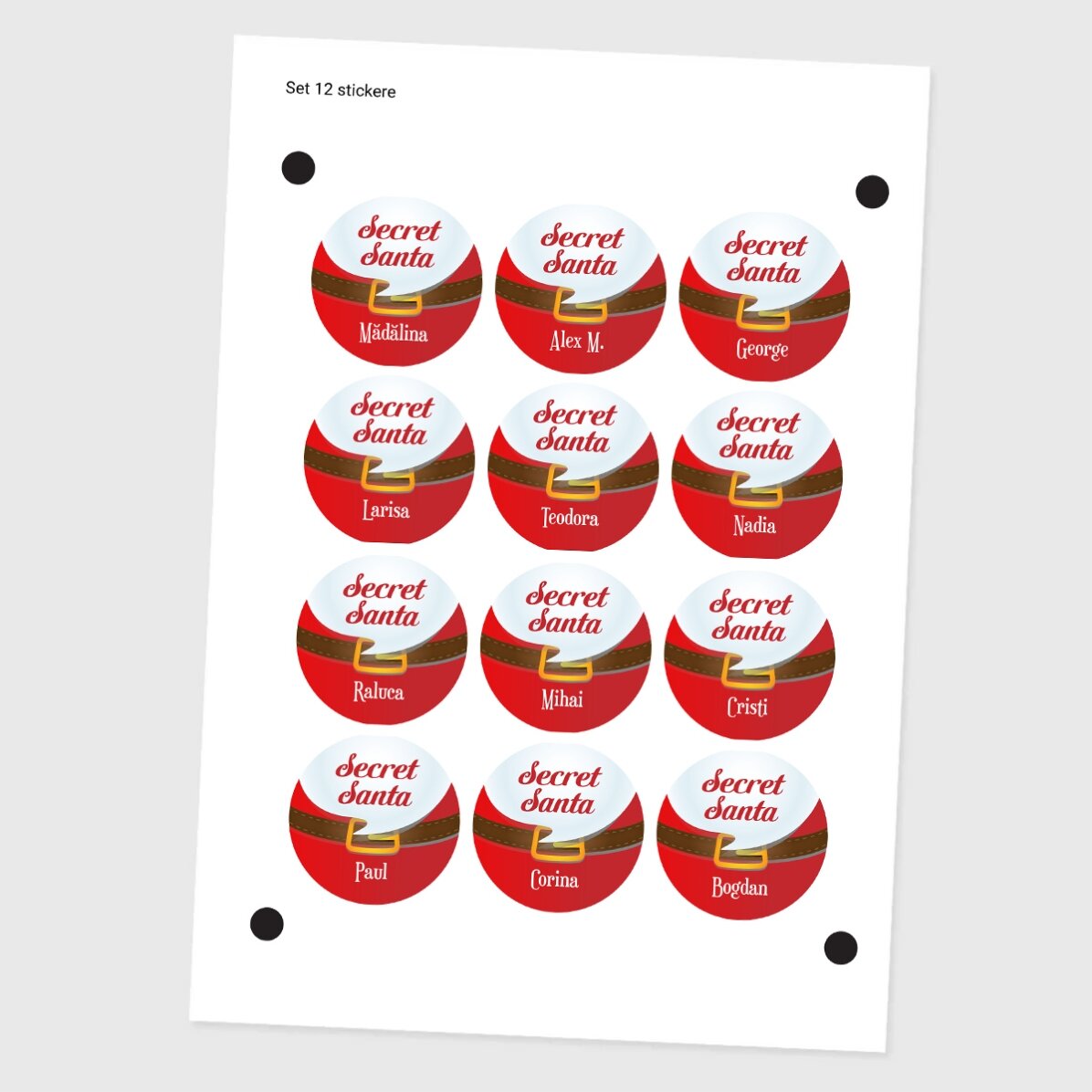 Set di 12 adesivi (etichette autoadesive) personalizzati con messaggio - Secret Santa