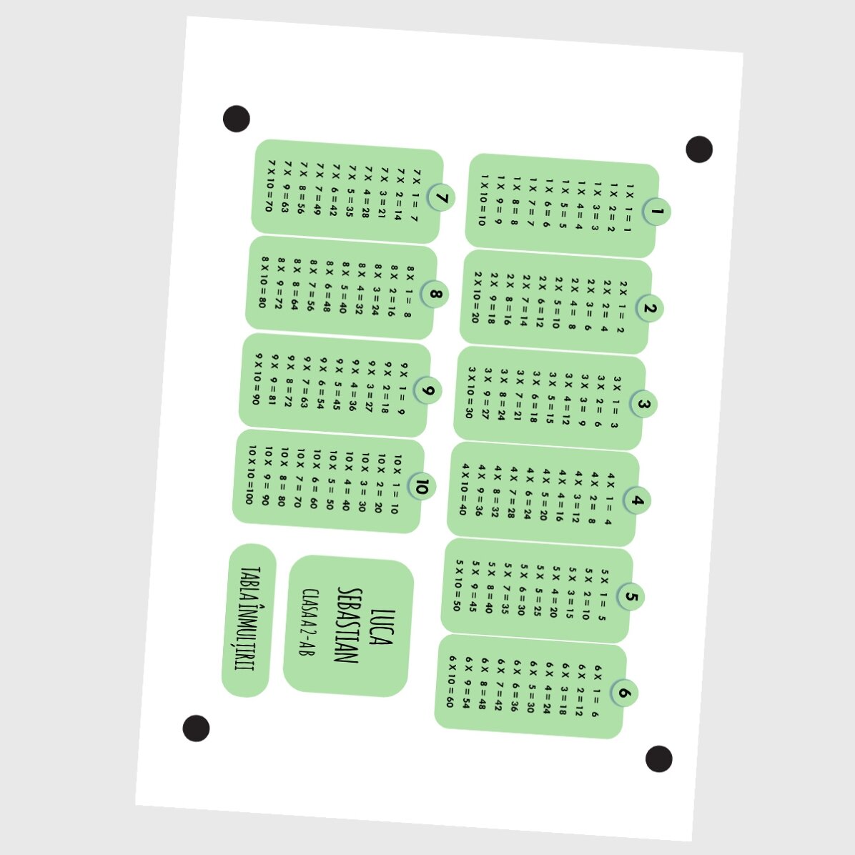 Set of 12 stickers (self-adhesive labels) personalised with text and multiplication table - Colourfu