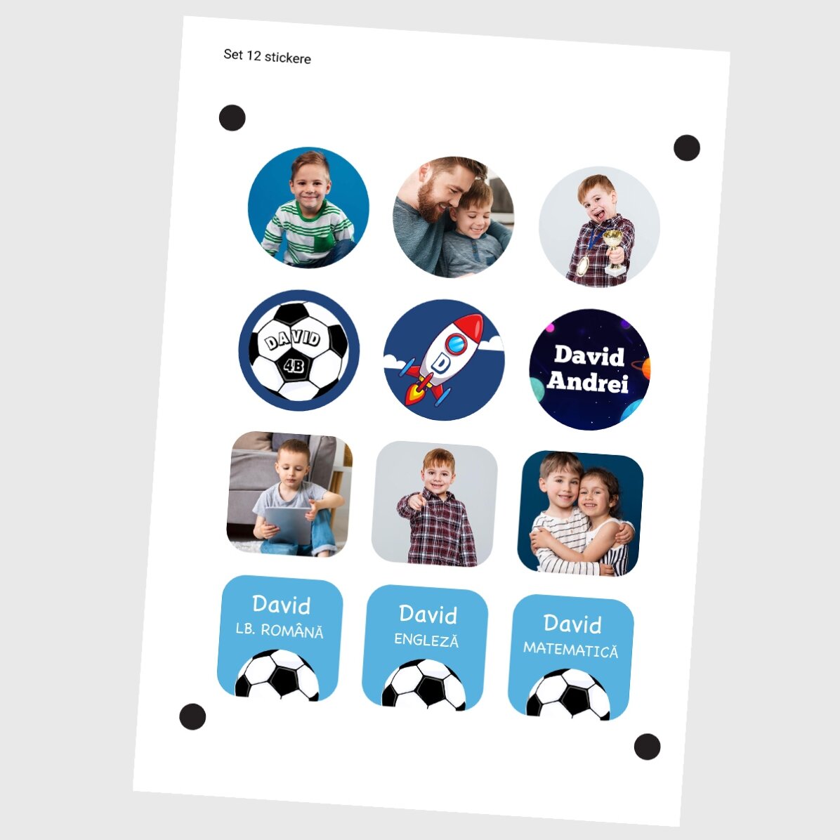 Set di 12 adesivi (etichette autoadesive) personalizzati per la scuola - Ragazzi