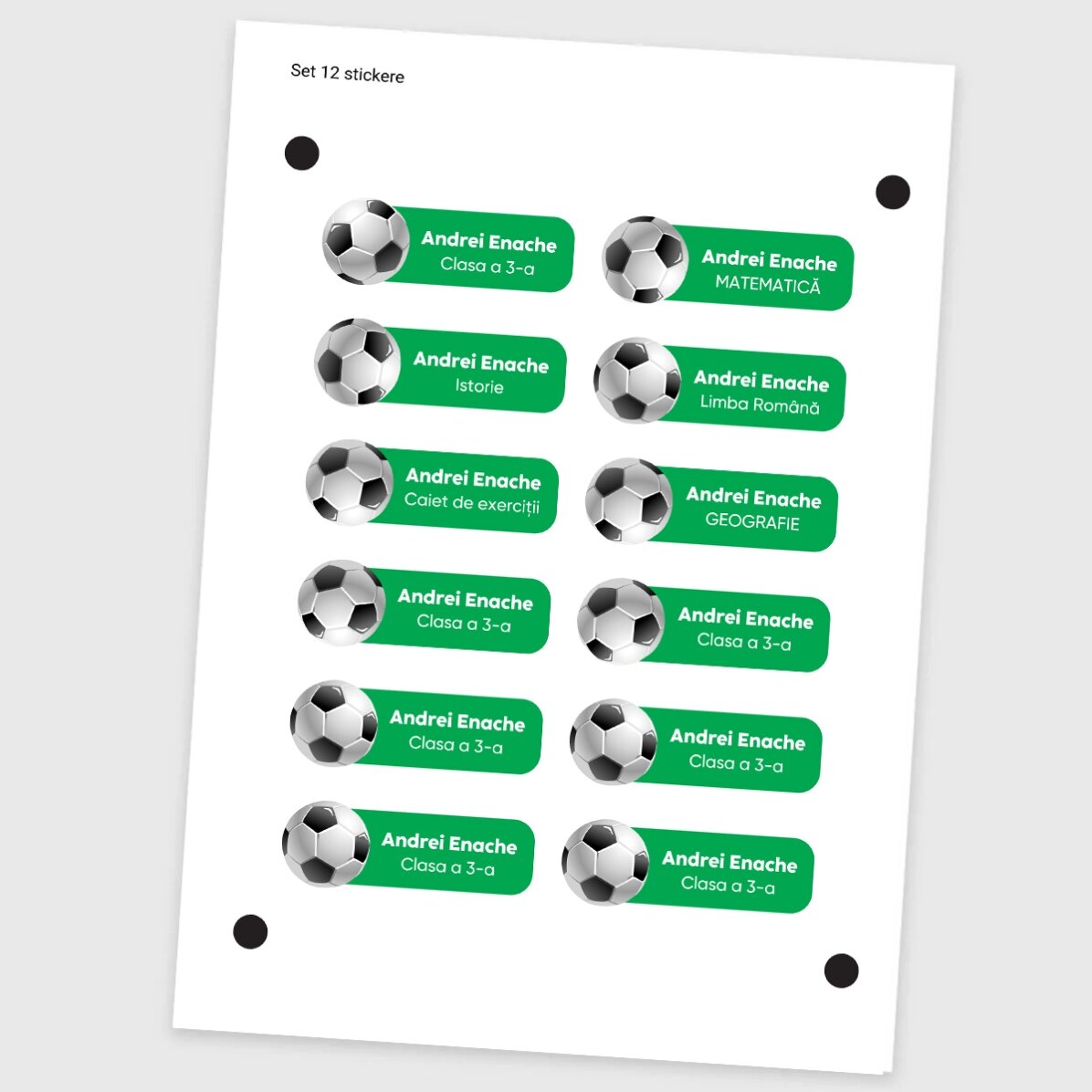 Set di 12 adesivi (etichette autoadesive) personalizzati per la scuola - Sport