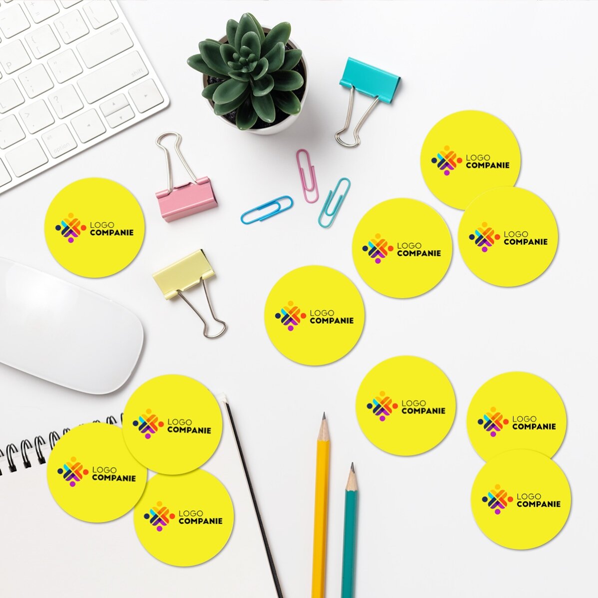 Set di 12 adesivi (etichette autoadesive) rotondi, diametro 5 cm, personalizzati con logo