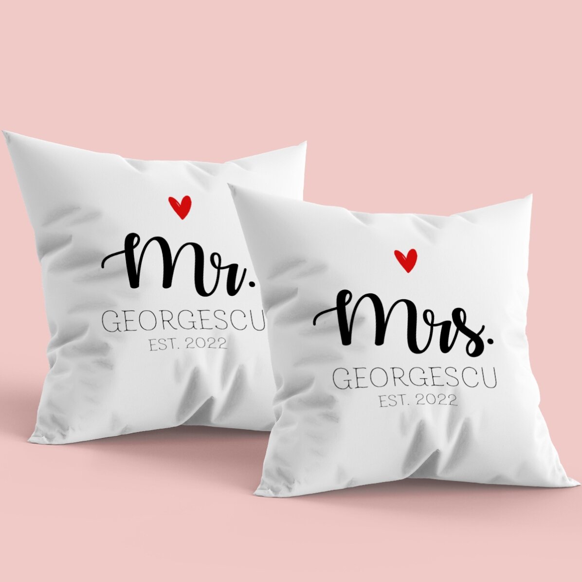 Set of 2 customised cushions with text - Mr & Mrs