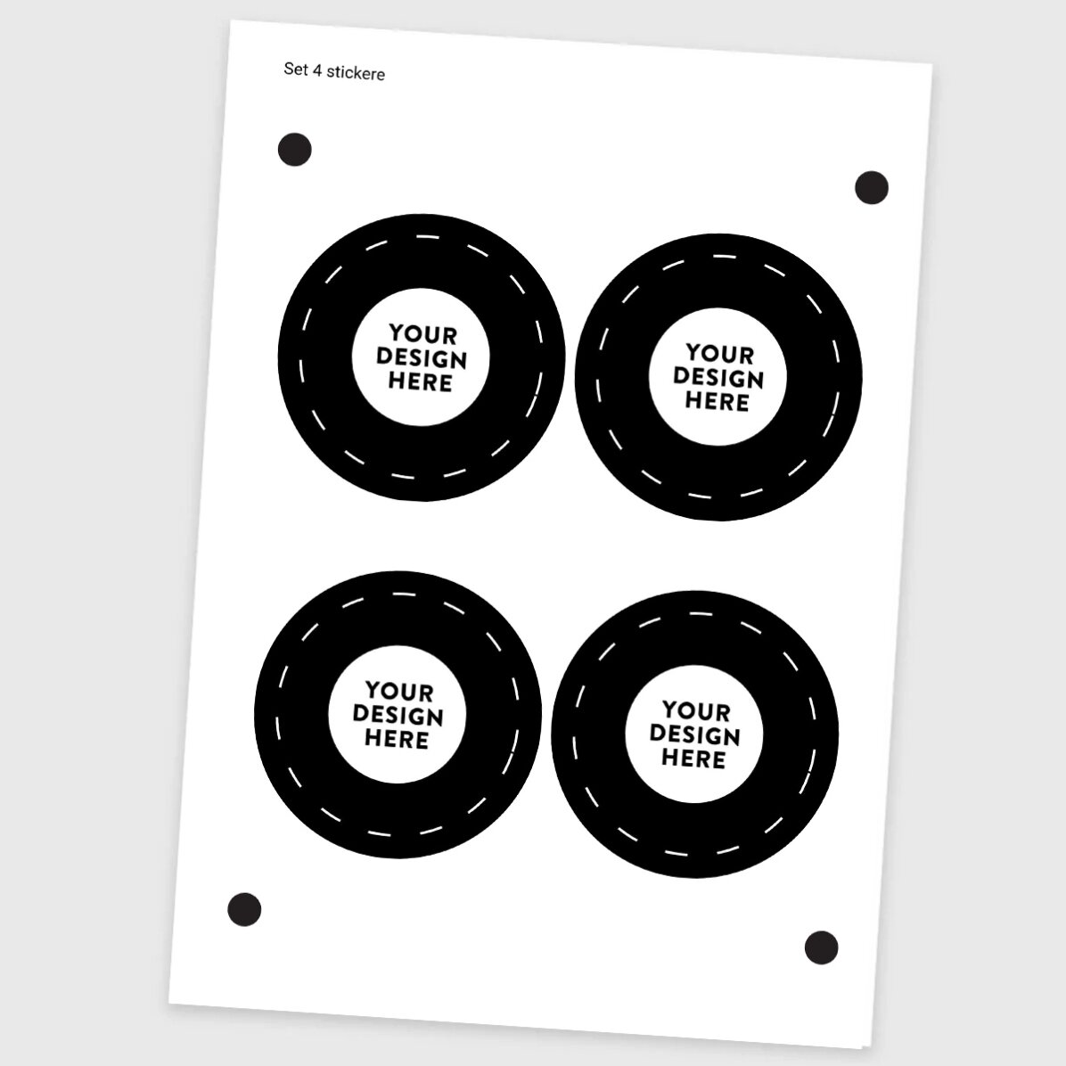 Set di 4 adesivi (etichette autoadesive) rotondi, diametro 8,5 cm, personalizzati con la tua grafica