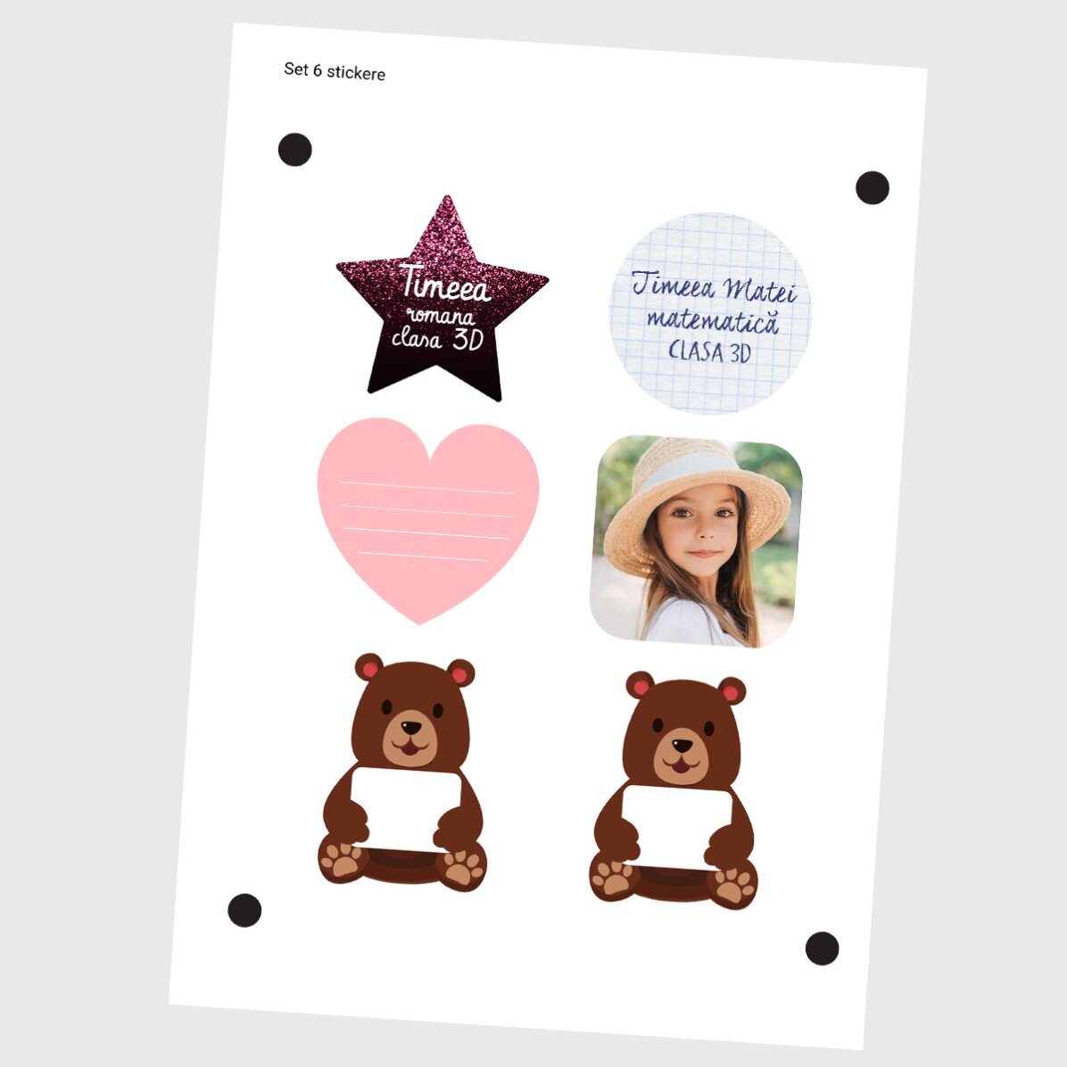 Set di 6 adesivi (etichette autoadesive) personalizzati per la scuola - Cute