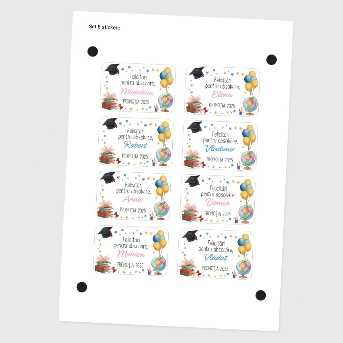Set di 8 adesivi (etichette autoadesive) personalizzati con messaggio - Laurea