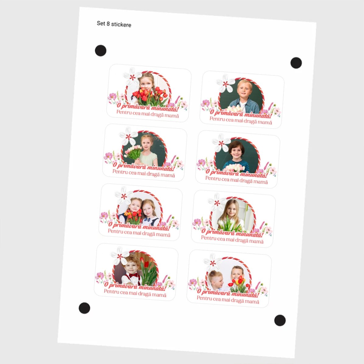 Set di 8 adesivi (etichette autoadesive) personalizzati con foto e messaggio