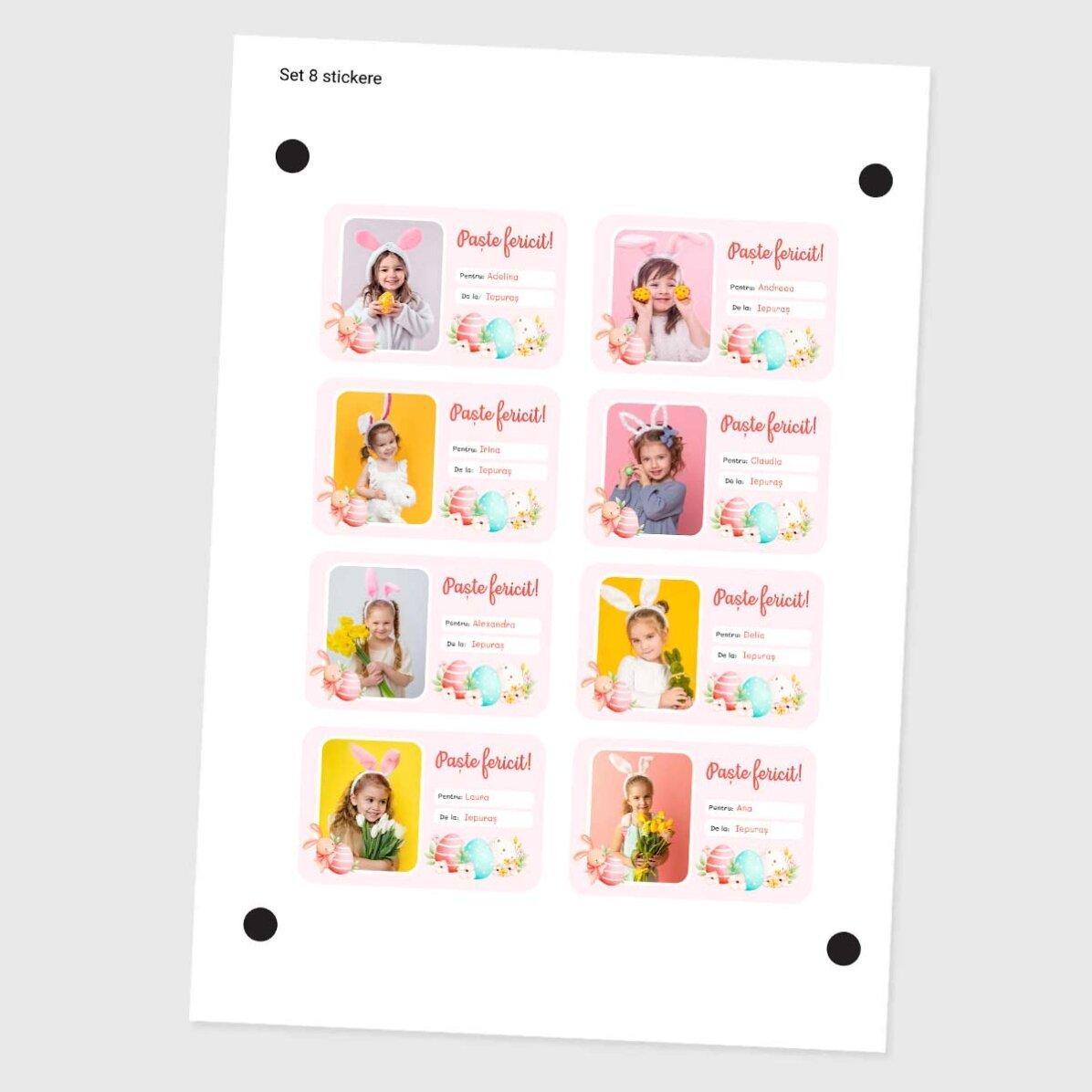 Set di 8 adesivi (etichette autoadesive) personalizzati con foto e testo - Buona Pasqua!