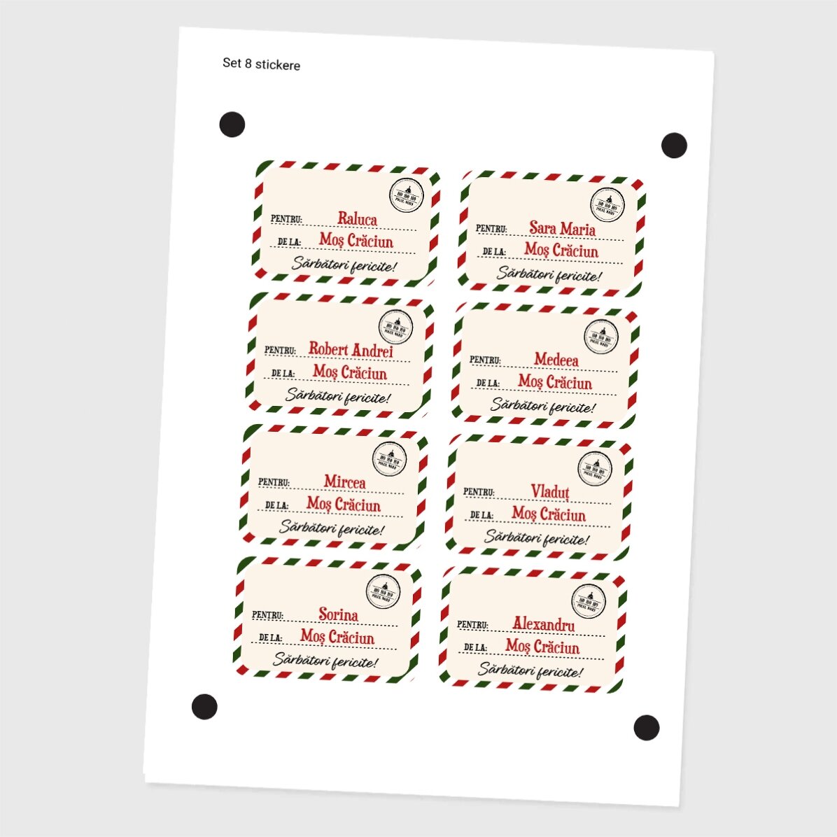 Set di 8 adesivi (etichette autoadesive) personalizzati con testo - Con affetto, Babbo Natale