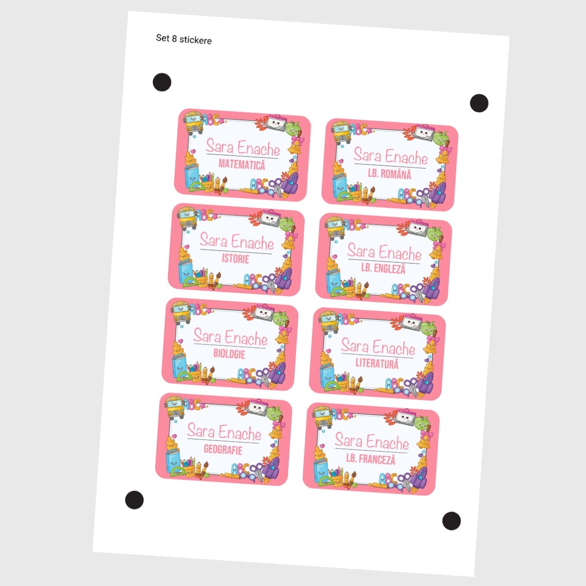 Set di 8 adesivi (etichette autoadesive) personalizzati per la scuola con la scritta "Back to school