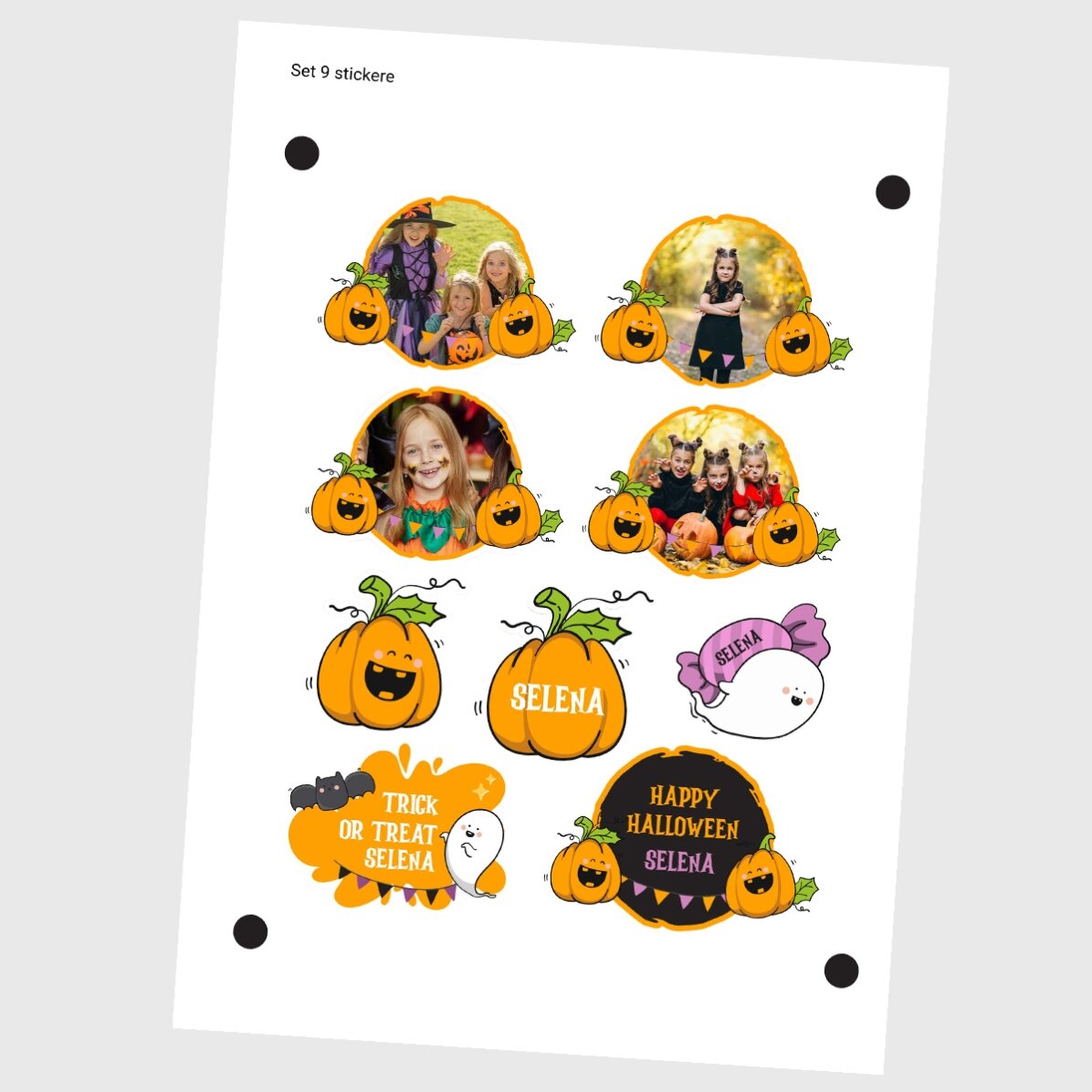 Set of customised stickers (self-adhesive labels) with pictures and text - Halloween Pumpkins