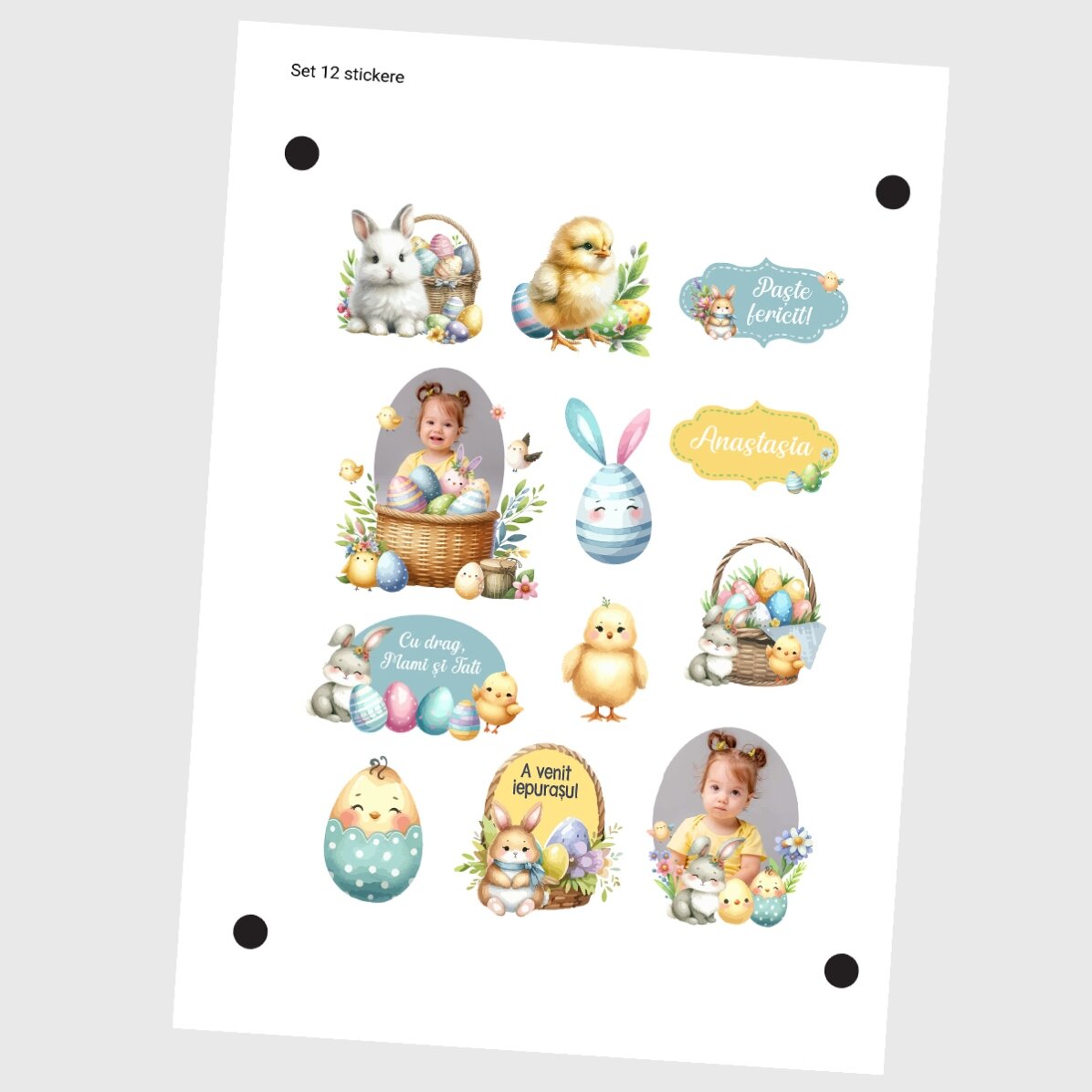 Set di adesivi (etichette autoadesive) personalizzati con foto e testo - Buona Pasqua!