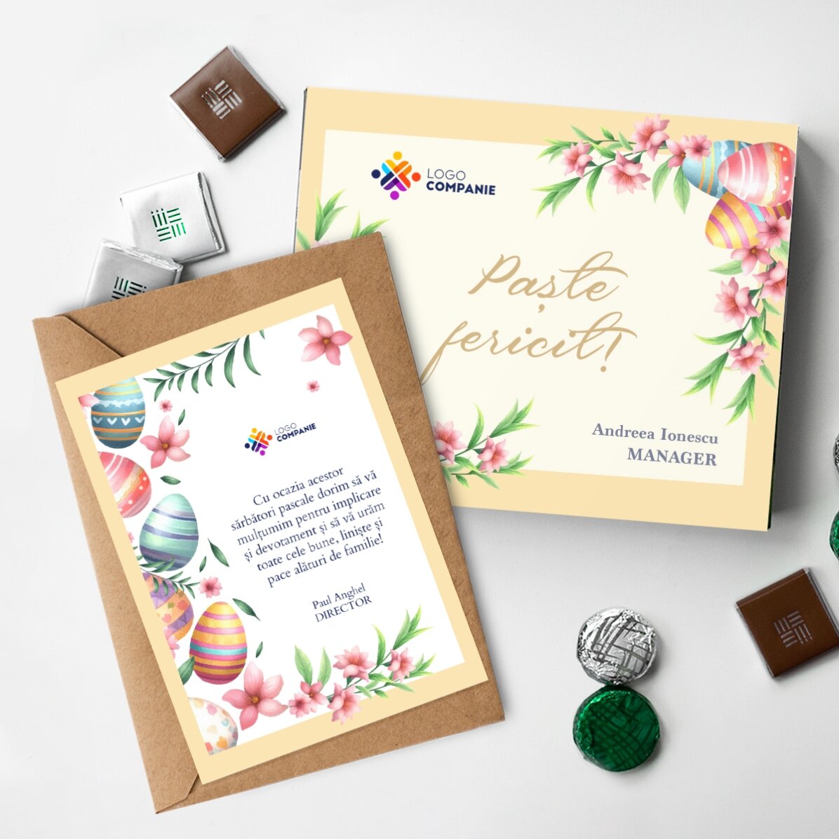 Personalised set with logo - box of chocolates and card - Happy Easter!