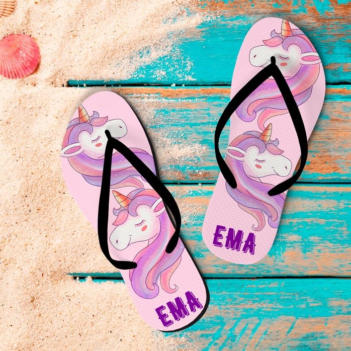 Infradito personalizzate per bambini con unicorno e scritta