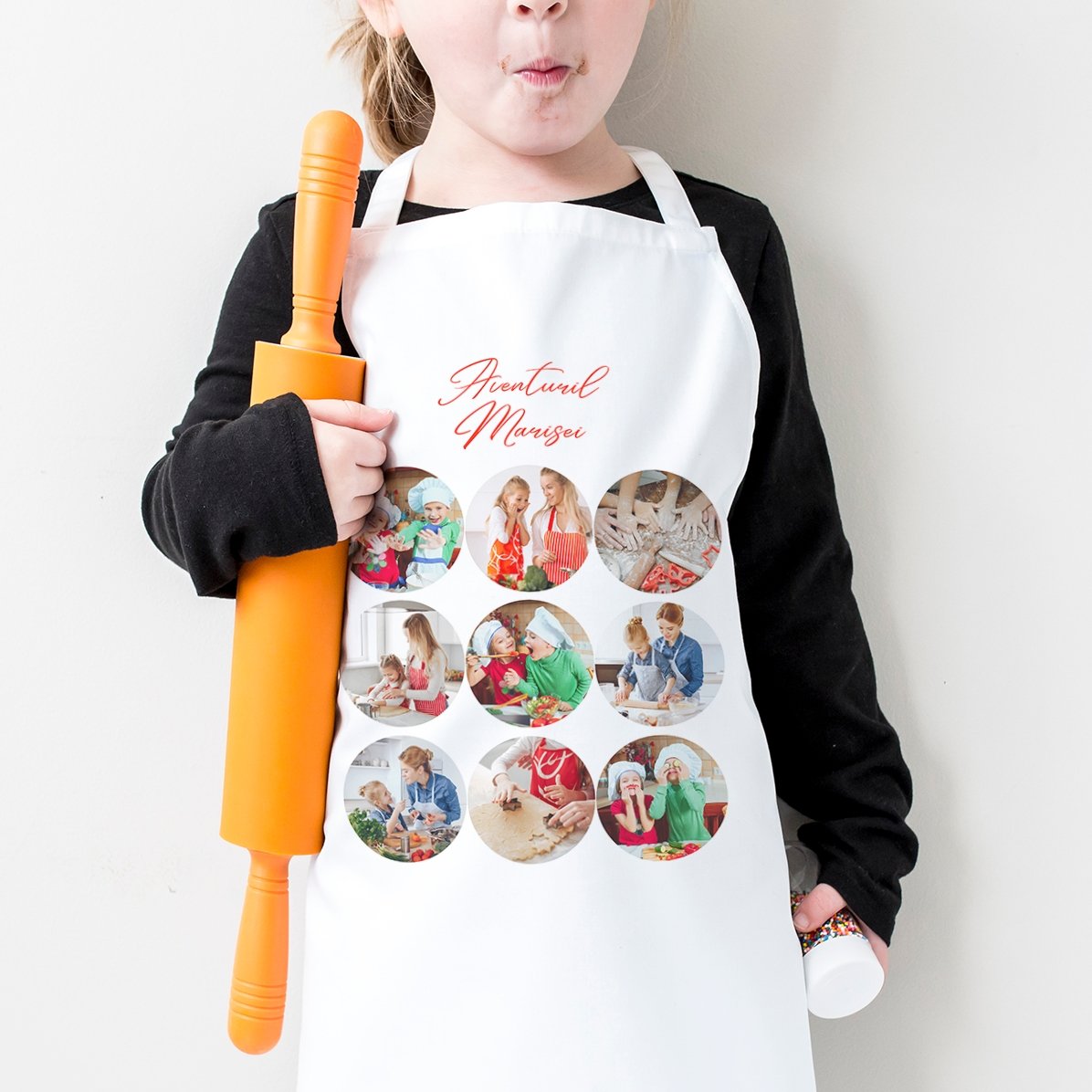 T-shirt personalizzata per bambini con 9 foto e testo - Avventure in cucina