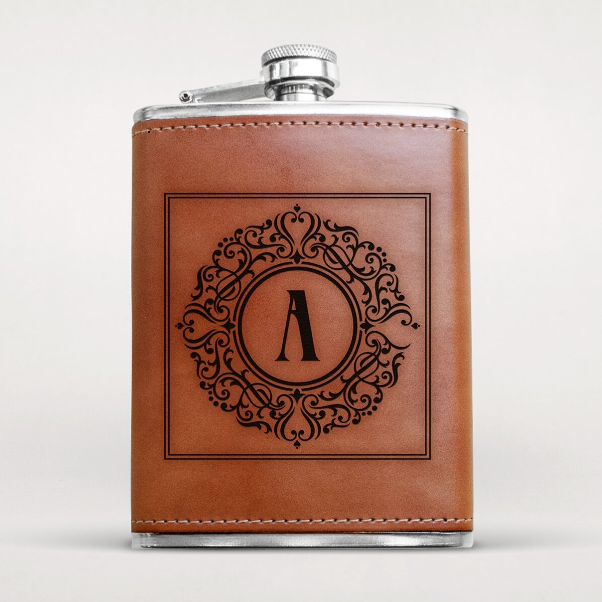 Bottiglietta da tasca personalizzata rivestita in pelle - Elegant Monogram