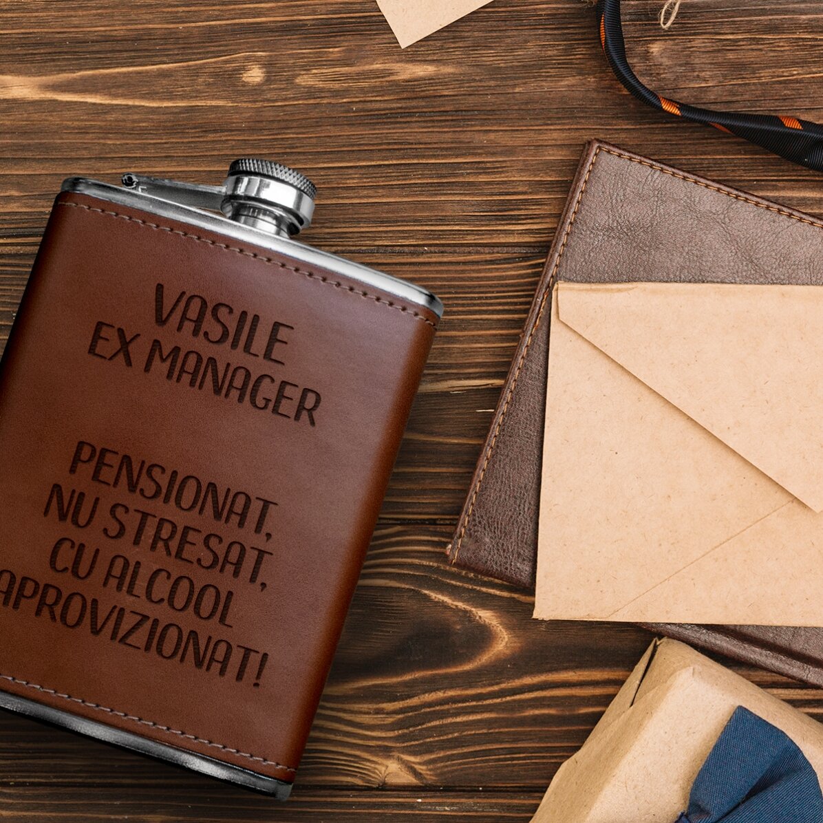 Bottiglietta tascabile personalizzata rivestita in pelle - Pensionato