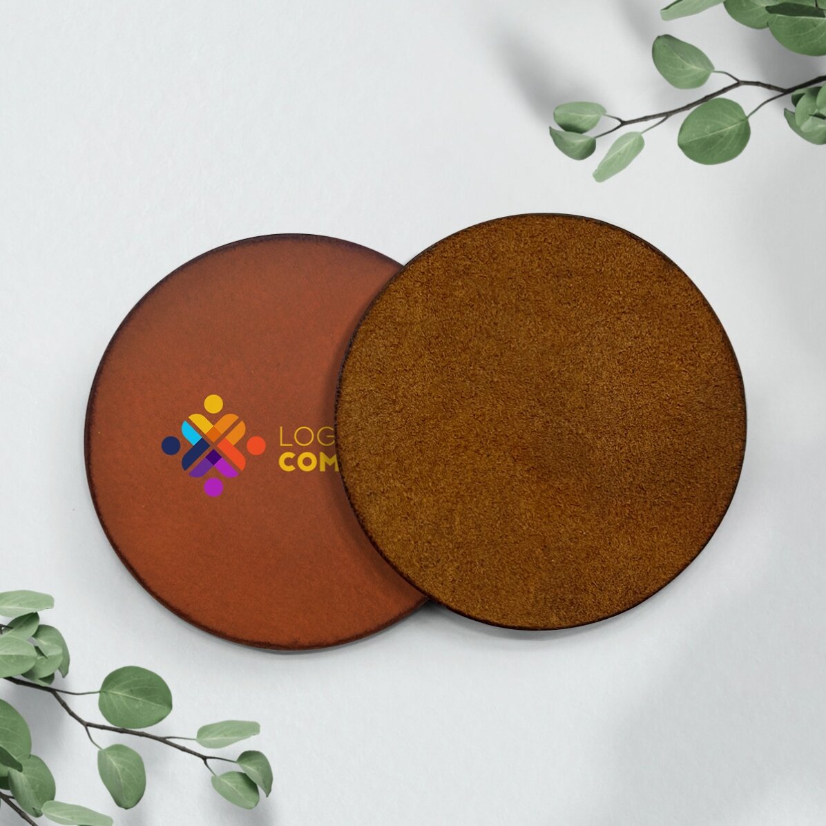 Sottobicchiere in pelle personalizzato a colori con logo