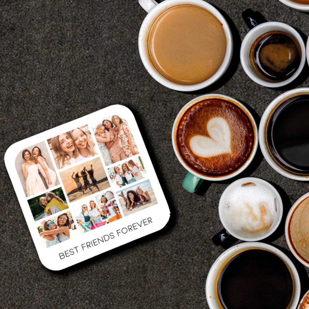 Portabicchieri personalizzato con collage di foto e testo
