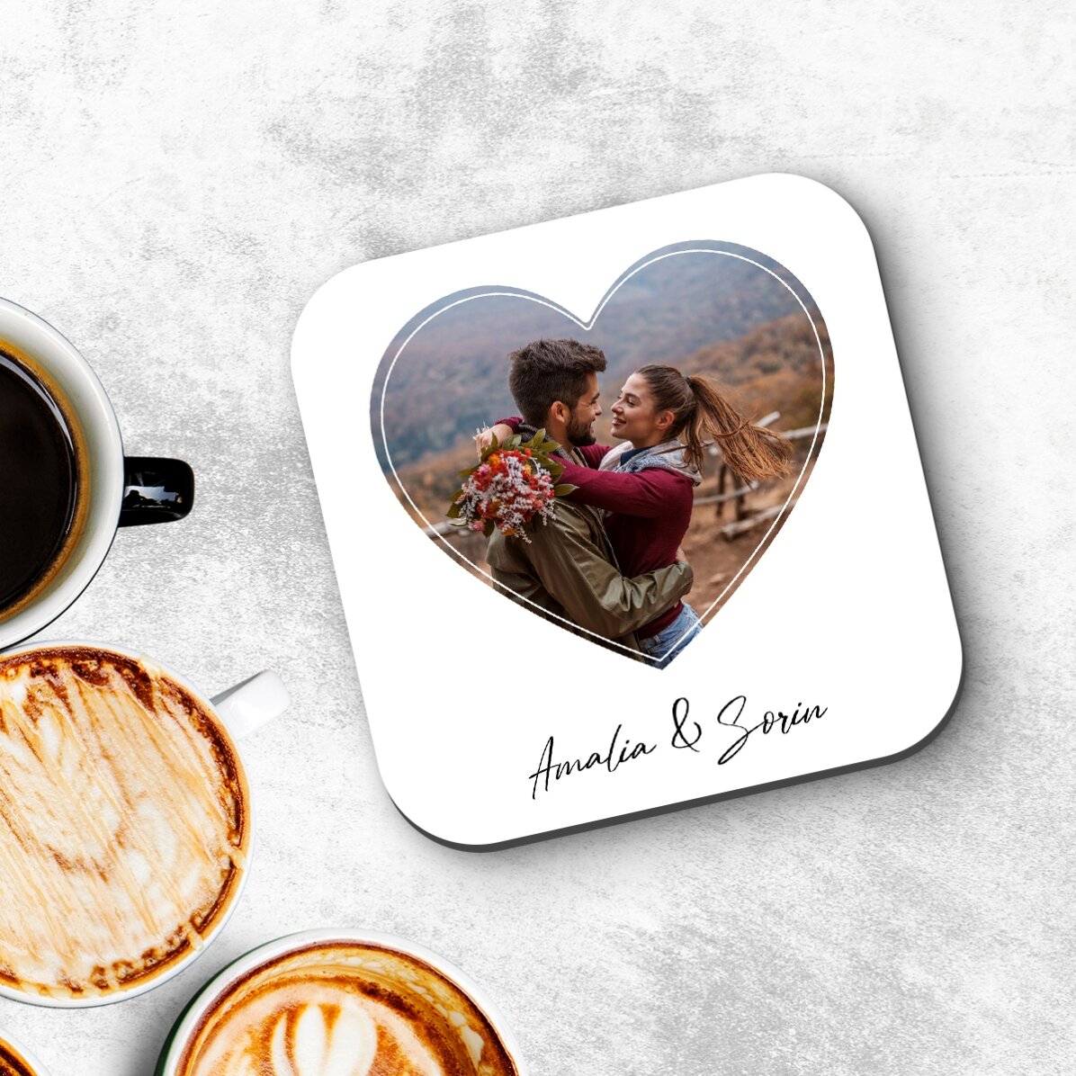 Sottobicchiere personalizzato con foto e testo - Love