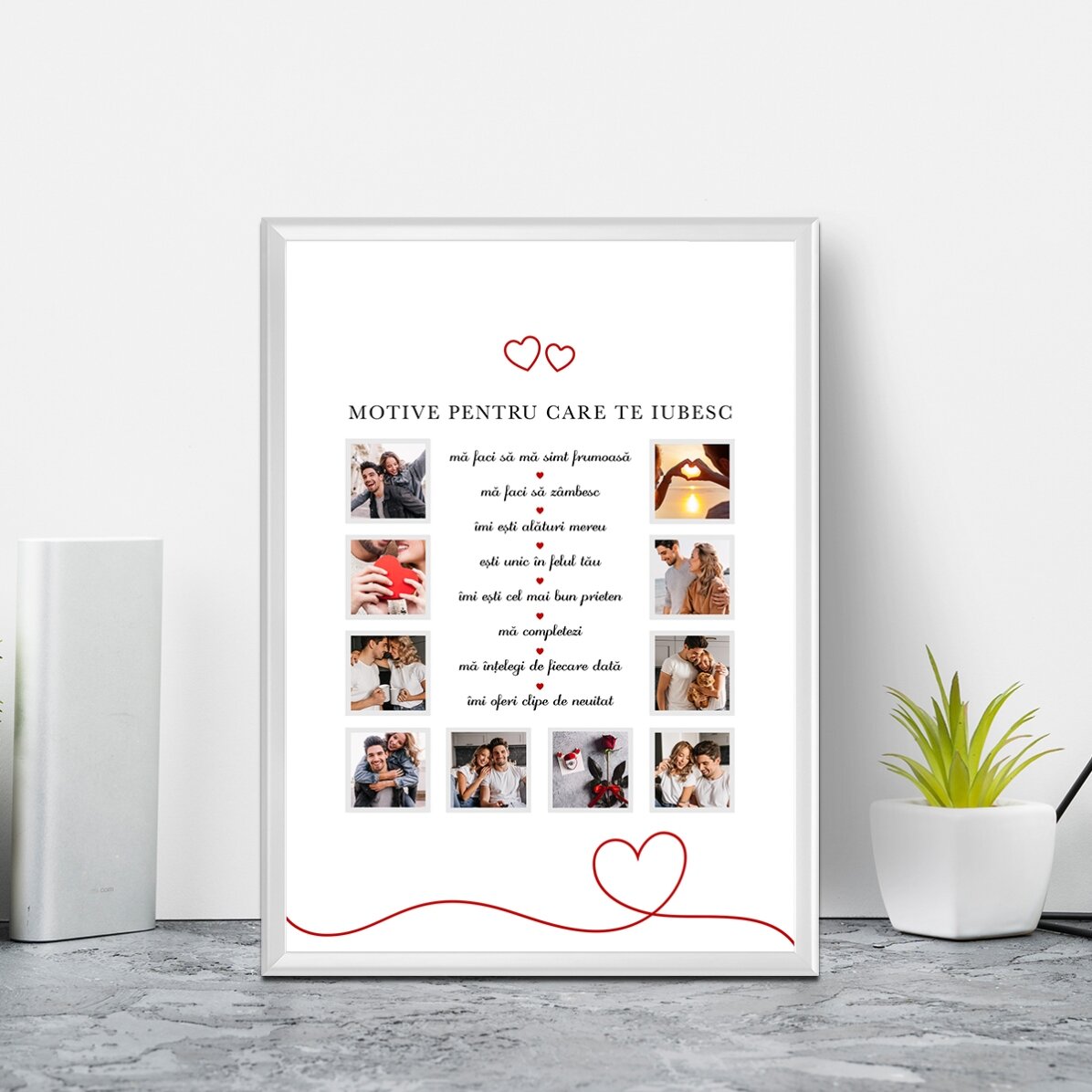 Quadro con 10 foto e testo - Motivi per cui ti amo