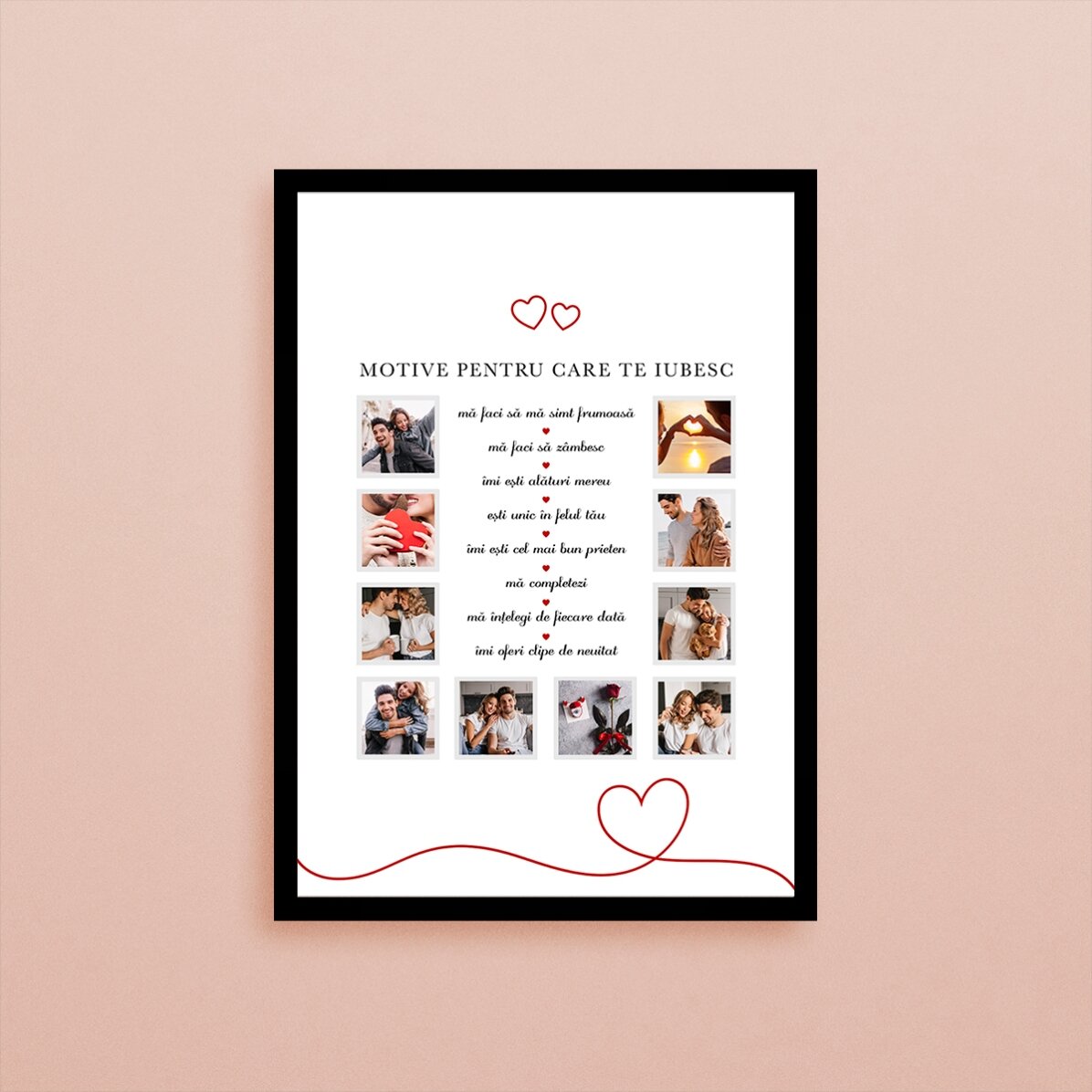 Quadro con 10 foto e testo - Motivi per cui ti amo