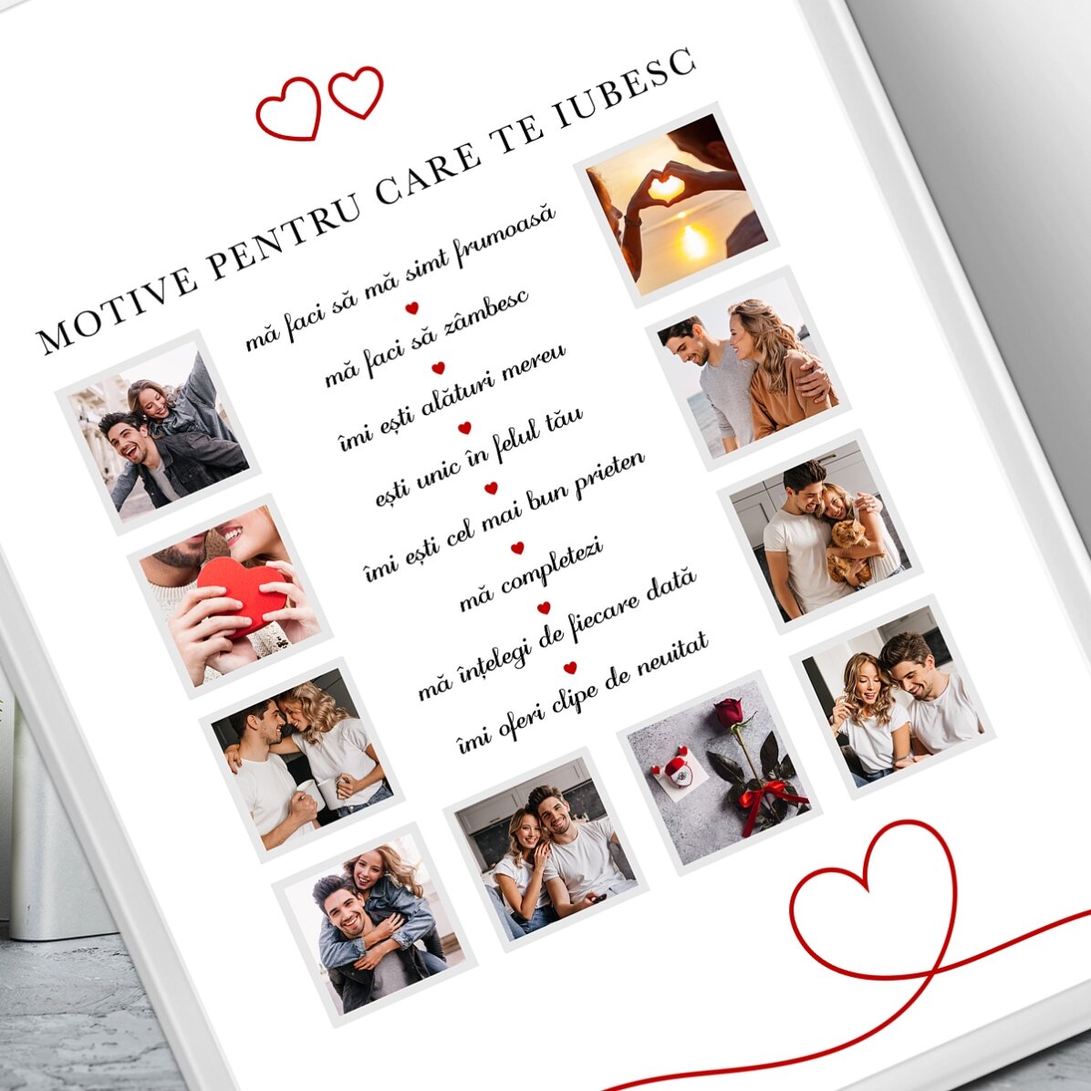 Quadro con 10 foto e testo - Motivi per cui ti amo