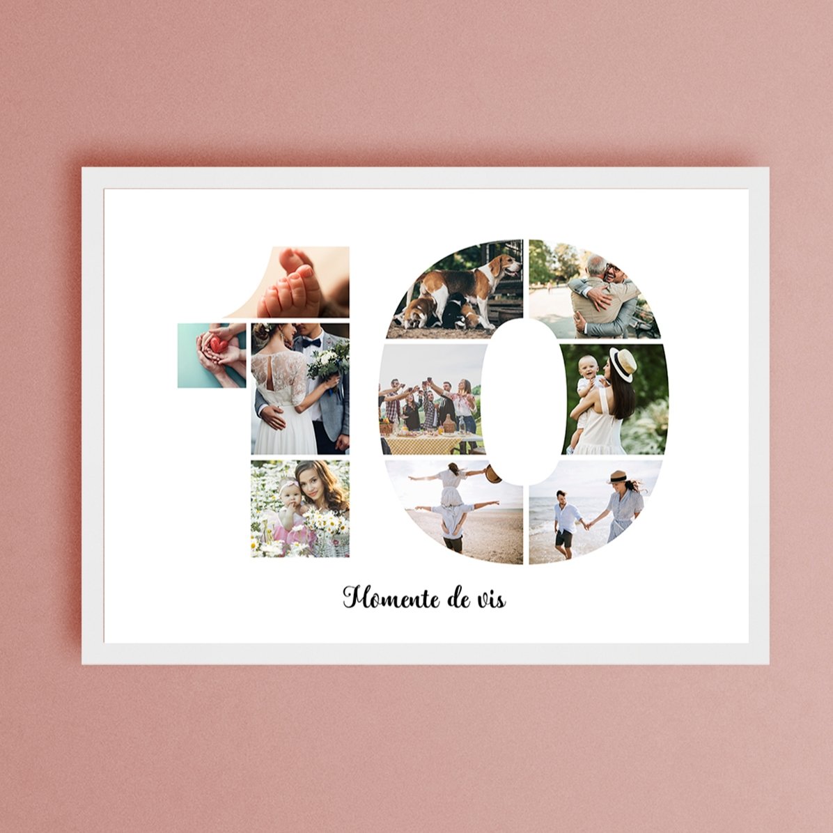 Quadro paesaggistico personalizzato con 10 foto, modello n. 10 e messaggio di testo