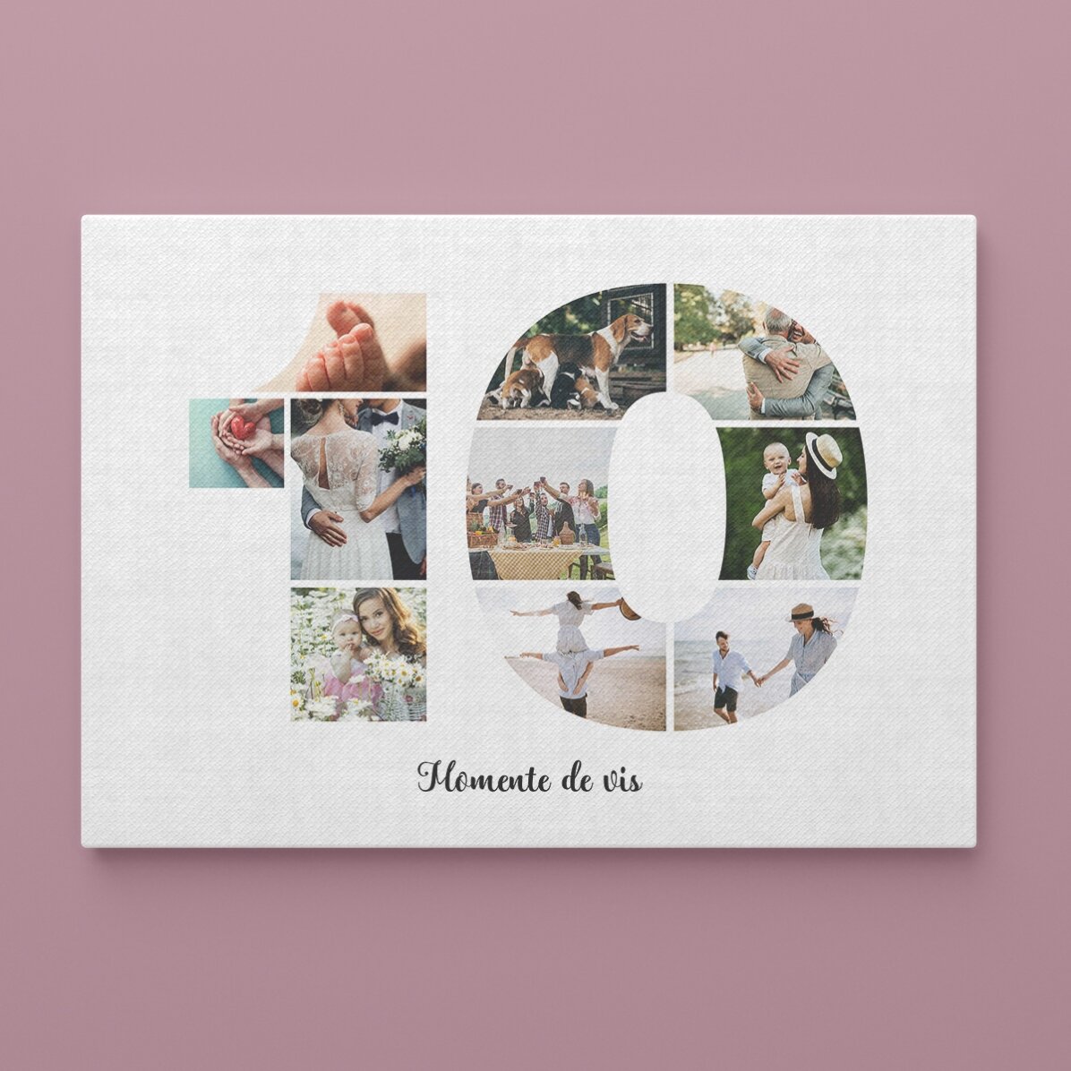 Quadro paesaggistico personalizzato con 10 foto, modello n. 10 e messaggio di testo