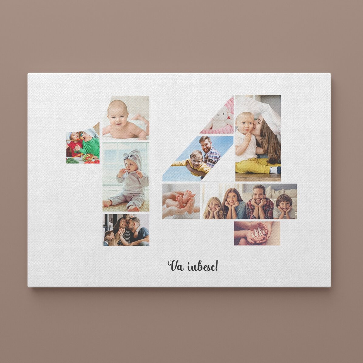 Quadro paesaggistico personalizzato con 10 foto, modello n. 14 e messaggio di testo