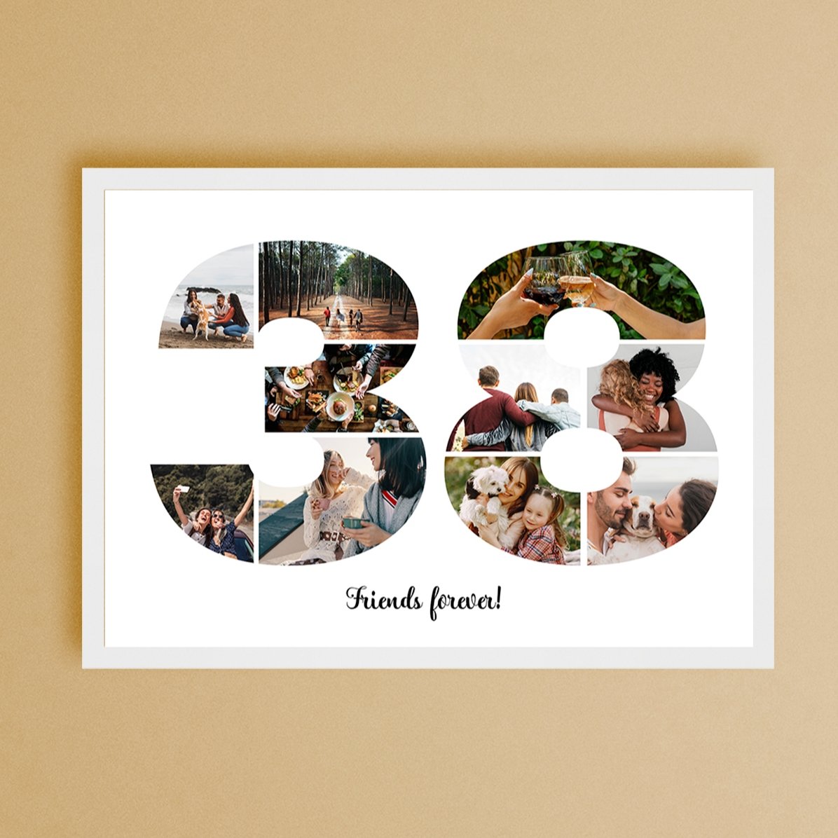 Quadro paesaggistico personalizzato con 10 foto, modello n. 38 e messaggio di testo