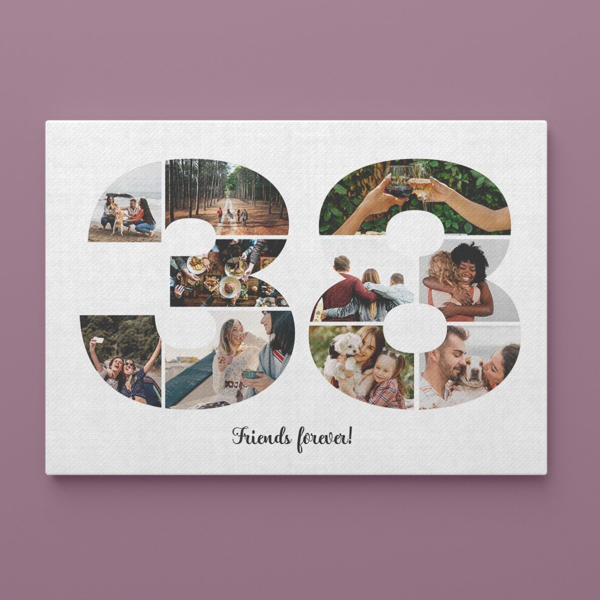 Quadro paesaggistico personalizzato con 10 foto, modello n. 38 e messaggio di testo