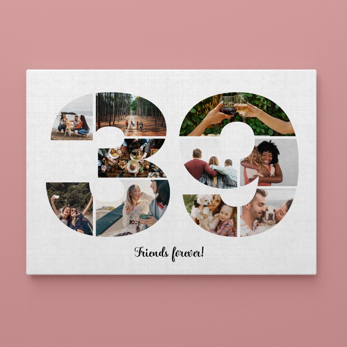 Quadro paesaggistico personalizzato con 10 foto, modello n. 39 e messaggio di testo