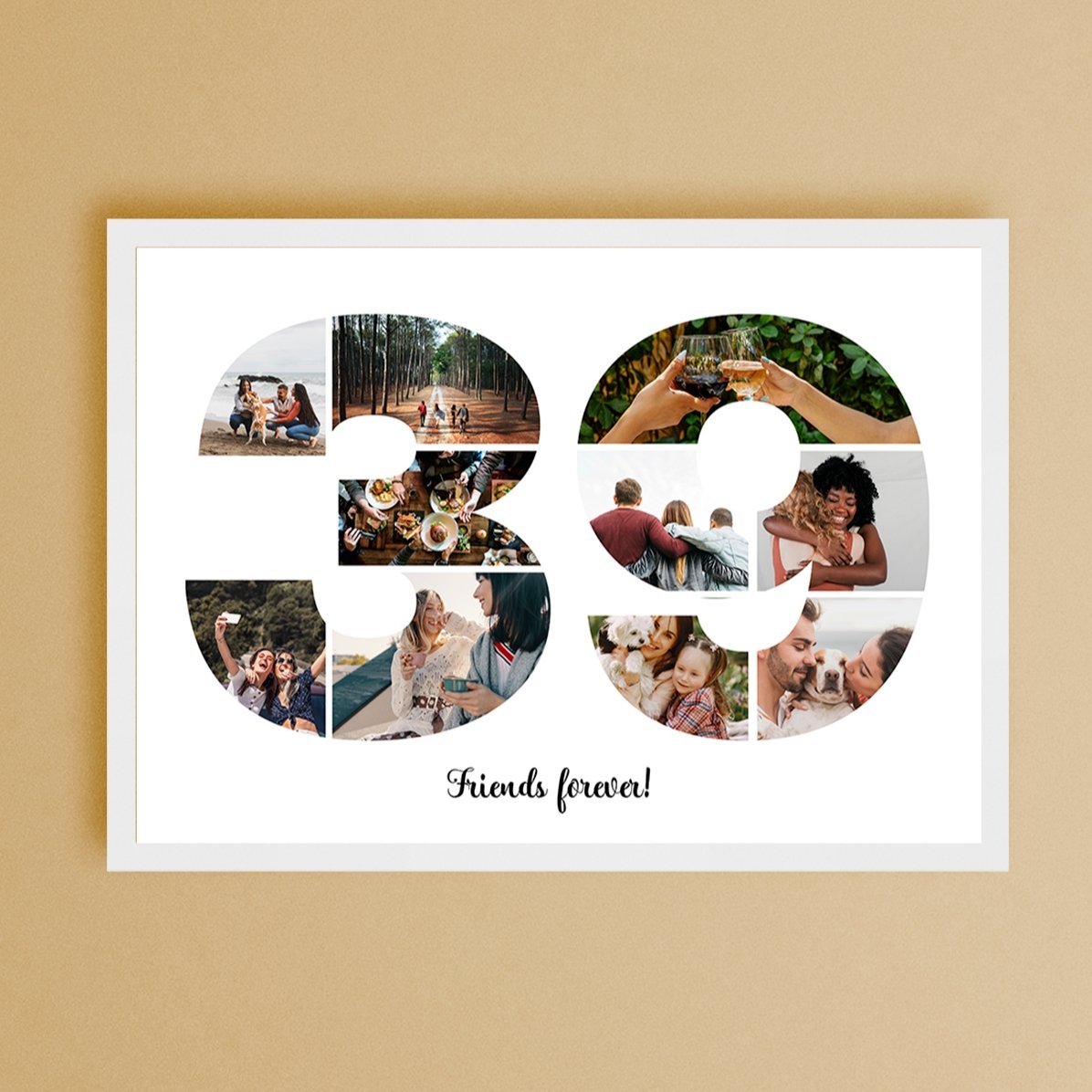 Quadro paesaggistico personalizzato con 10 foto, modello n. 39 e messaggio di testo