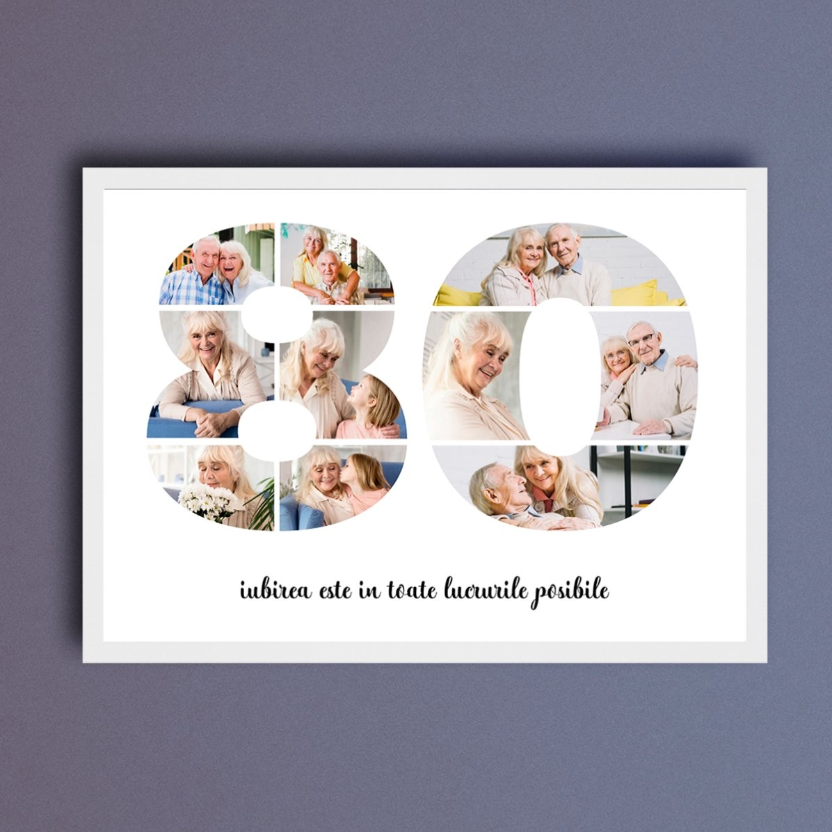 Quadro paesaggistico personalizzato con 10 foto, modello n. 80 e messaggio di testo