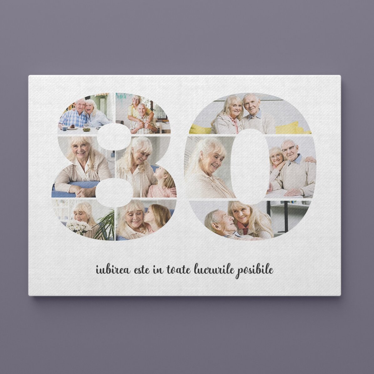 Quadro paesaggistico personalizzato con 10 foto, modello n. 80 e messaggio di testo
