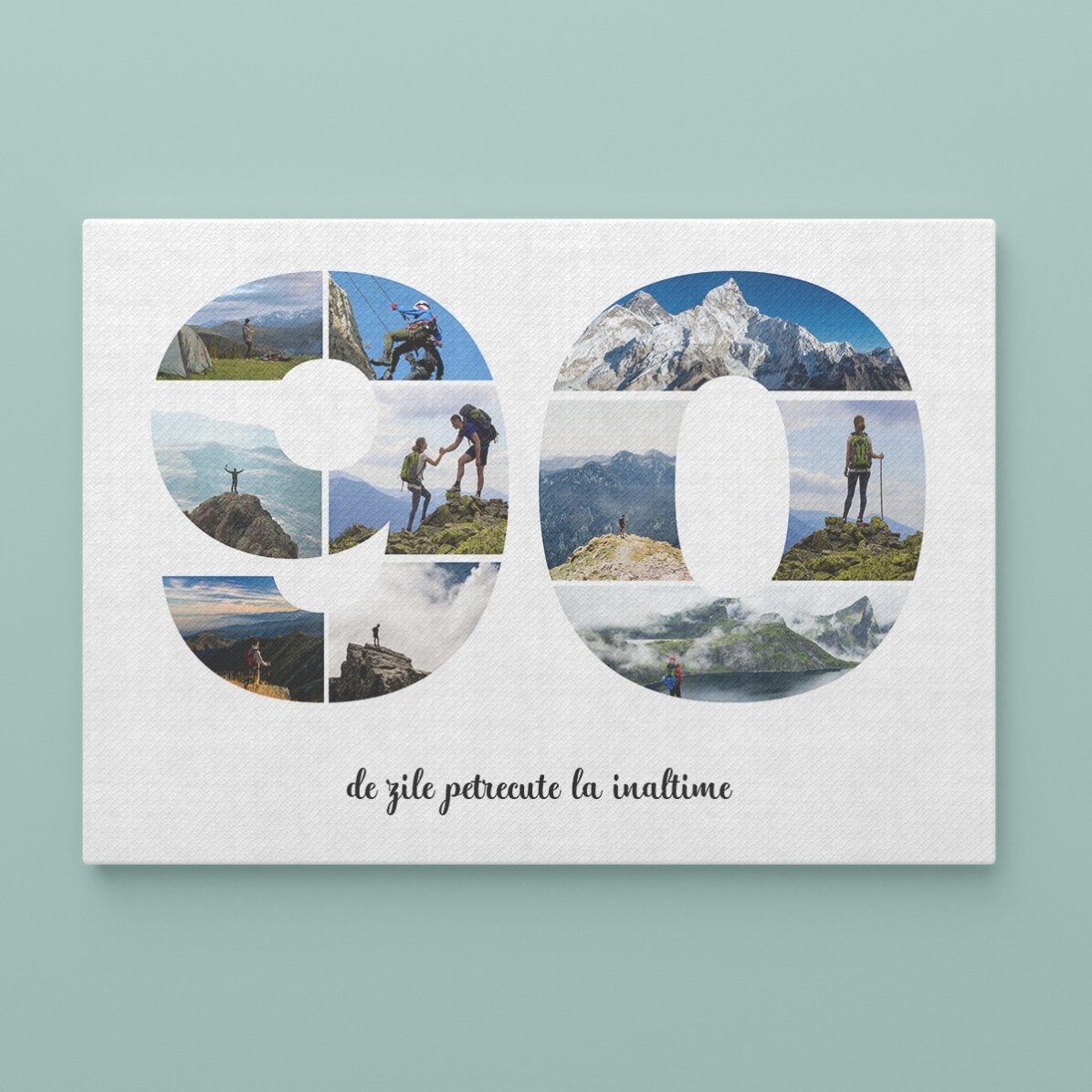 Quadro paesaggistico personalizzato con 10 foto, modello n. 90 e messaggio di testo
