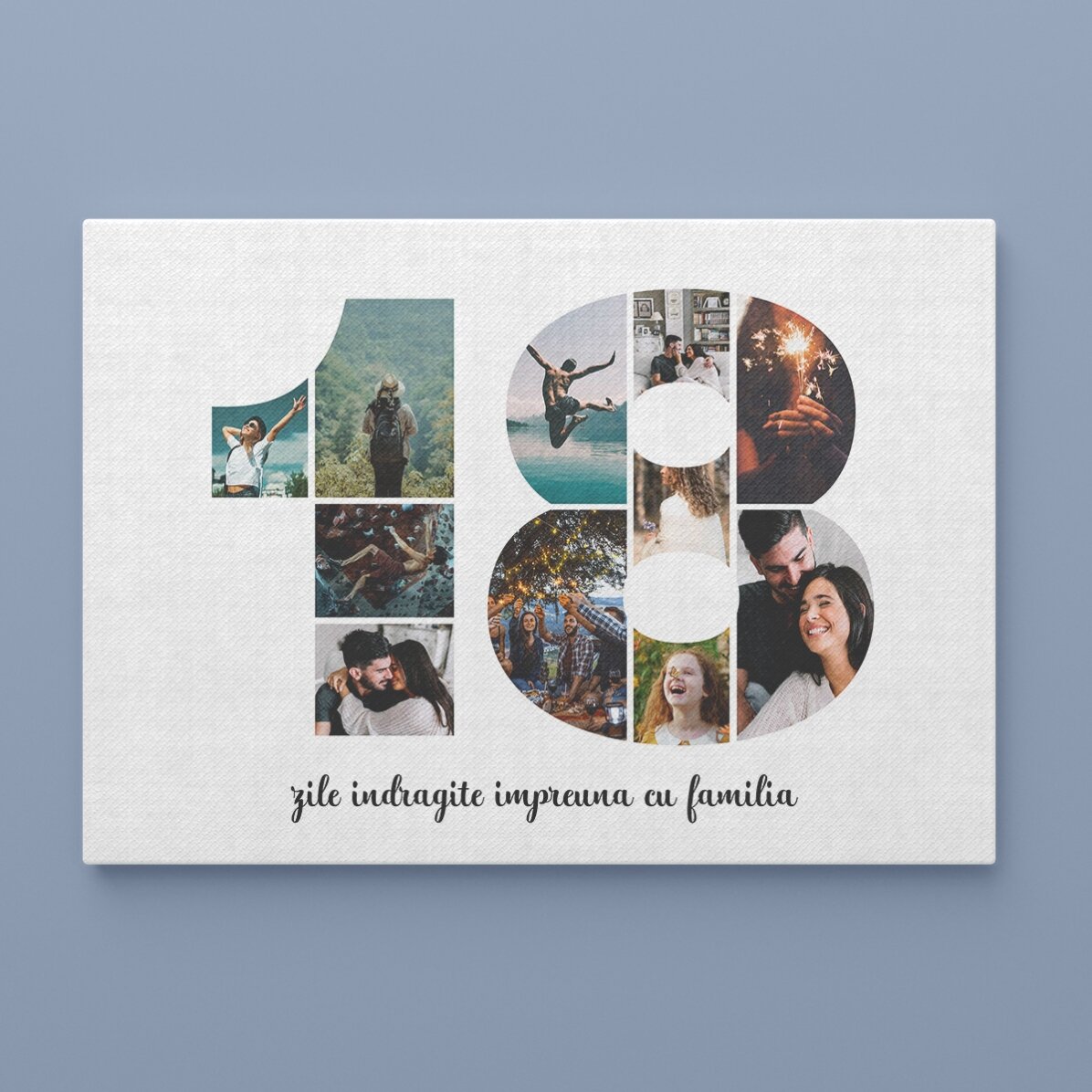 Quadro paesaggistico personalizzato con 11 foto, modello n. 18 e messaggio di testo