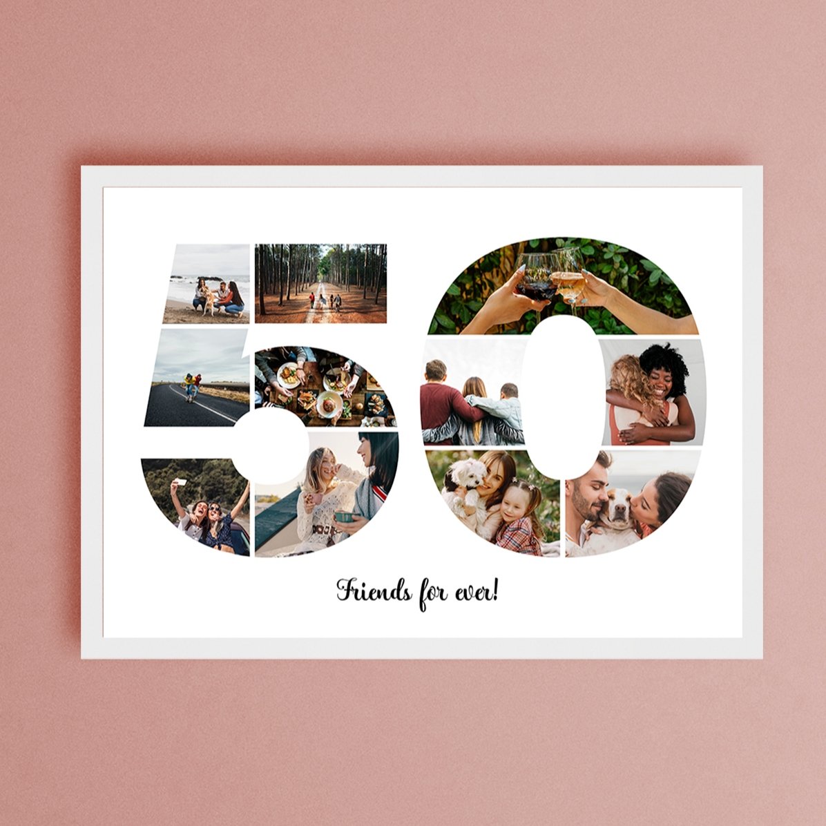 Quadro paesaggistico personalizzato con 11 foto, modello n. 50 e messaggio di testo