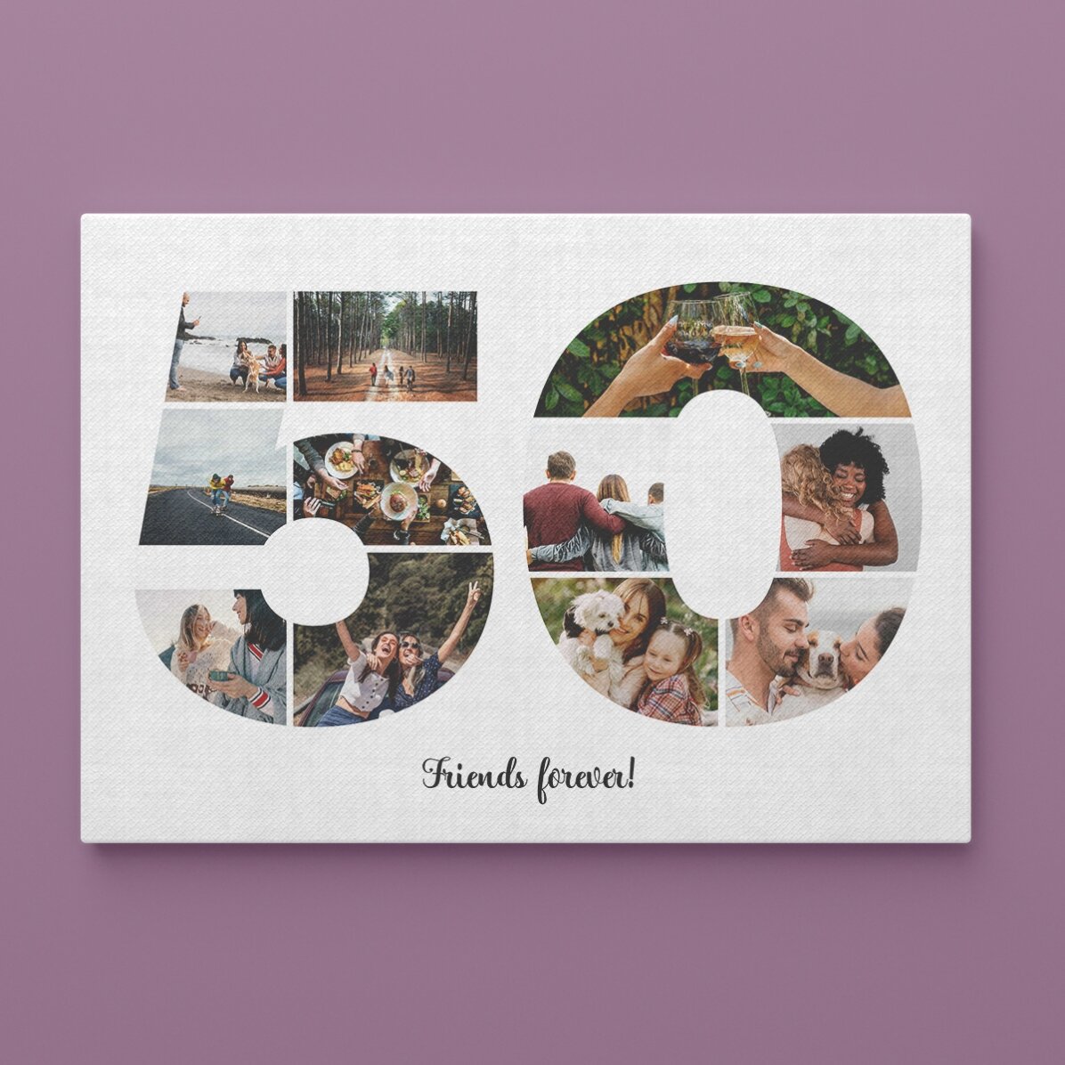 Quadro paesaggistico personalizzato con 11 foto, modello n. 50 e messaggio di testo
