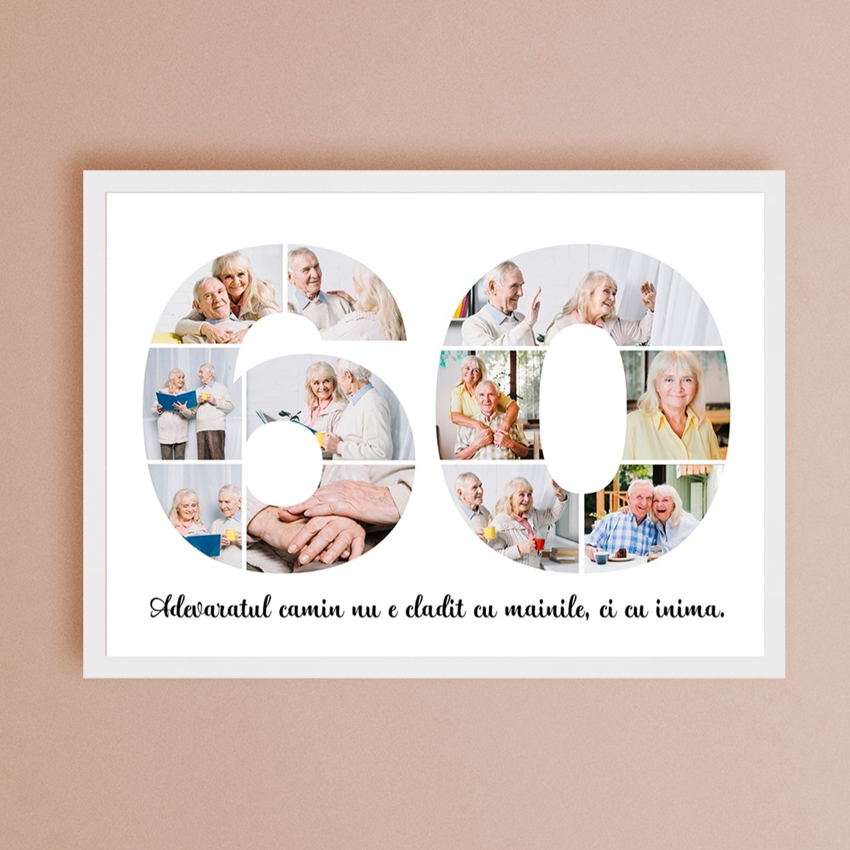 Quadro paesaggistico personalizzato con 11 foto, modello n. 60 e messaggio di testo