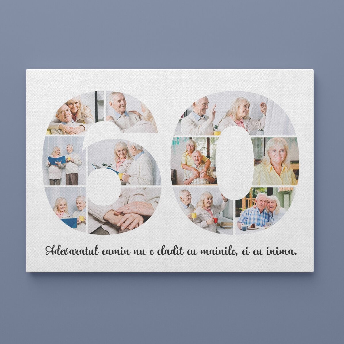Quadro paesaggistico personalizzato con 11 foto, modello n. 60 e messaggio di testo