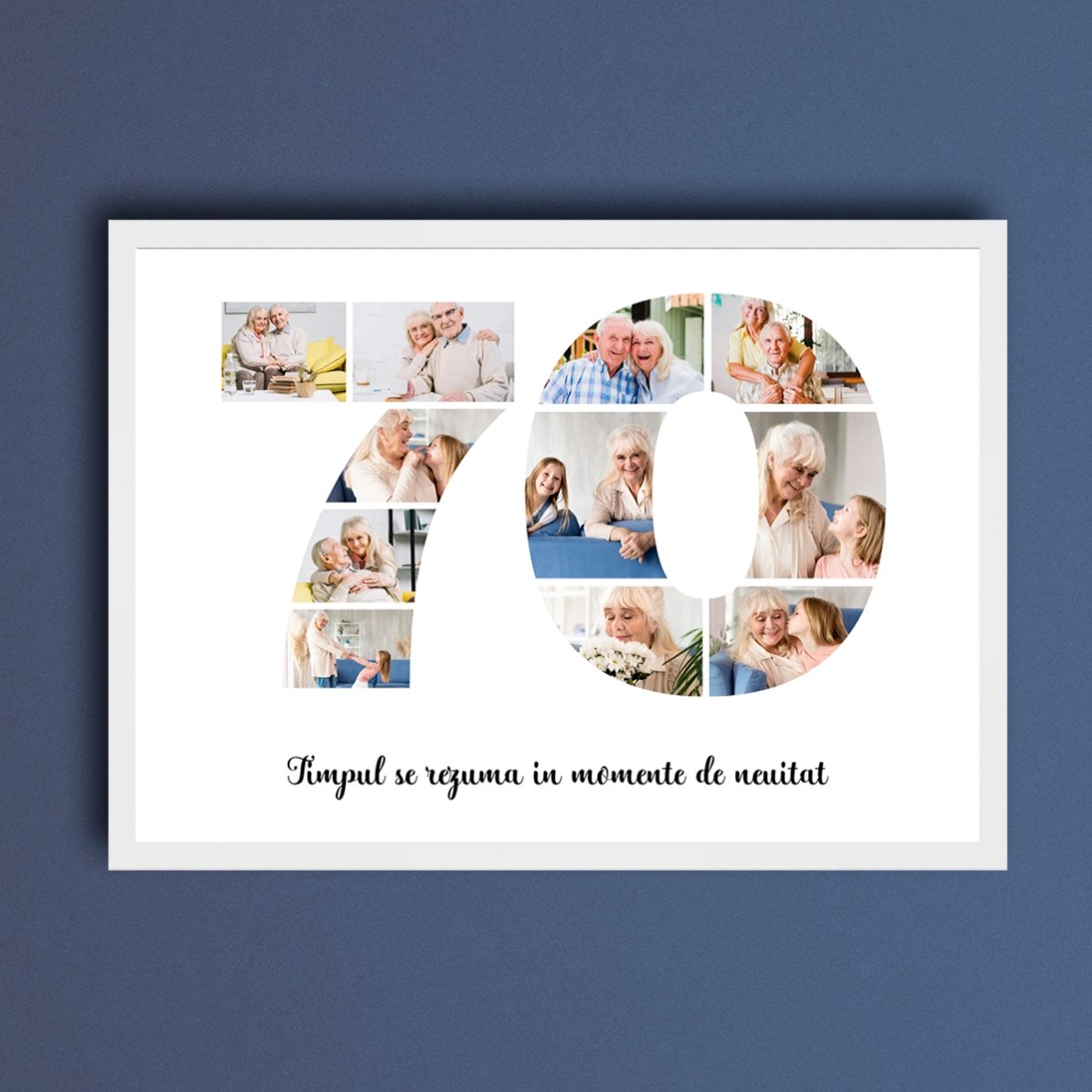 Quadro paesaggistico personalizzato con 11 foto, modello n. 70 e messaggio di testo