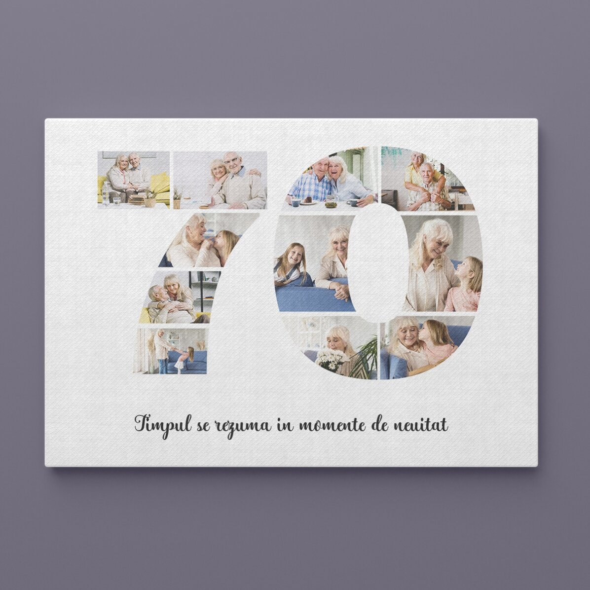 Quadro paesaggistico personalizzato con 11 foto, modello n. 70 e messaggio di testo