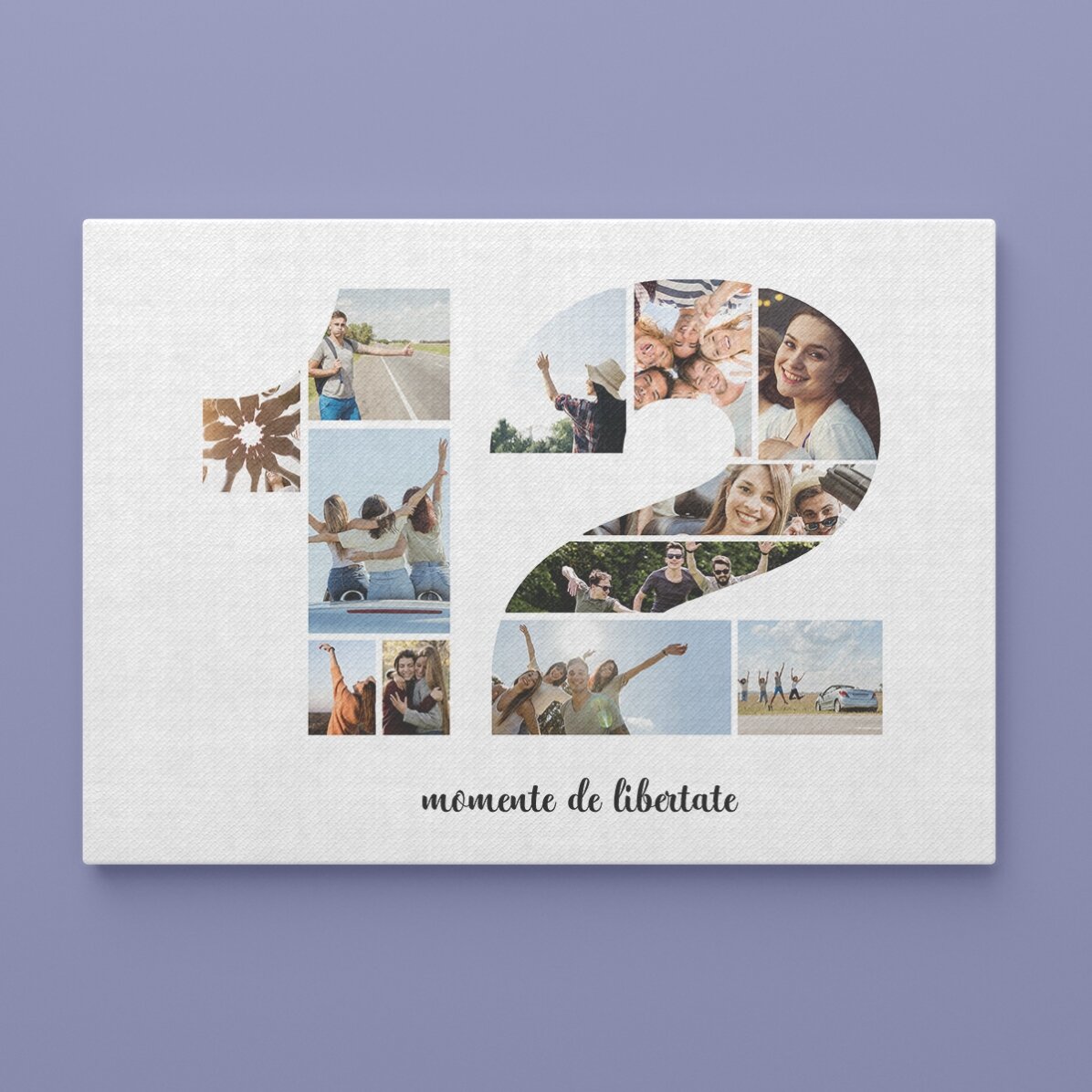 Quadro paesaggistico personalizzato con 12 foto, modello n. 12 e messaggio di testo